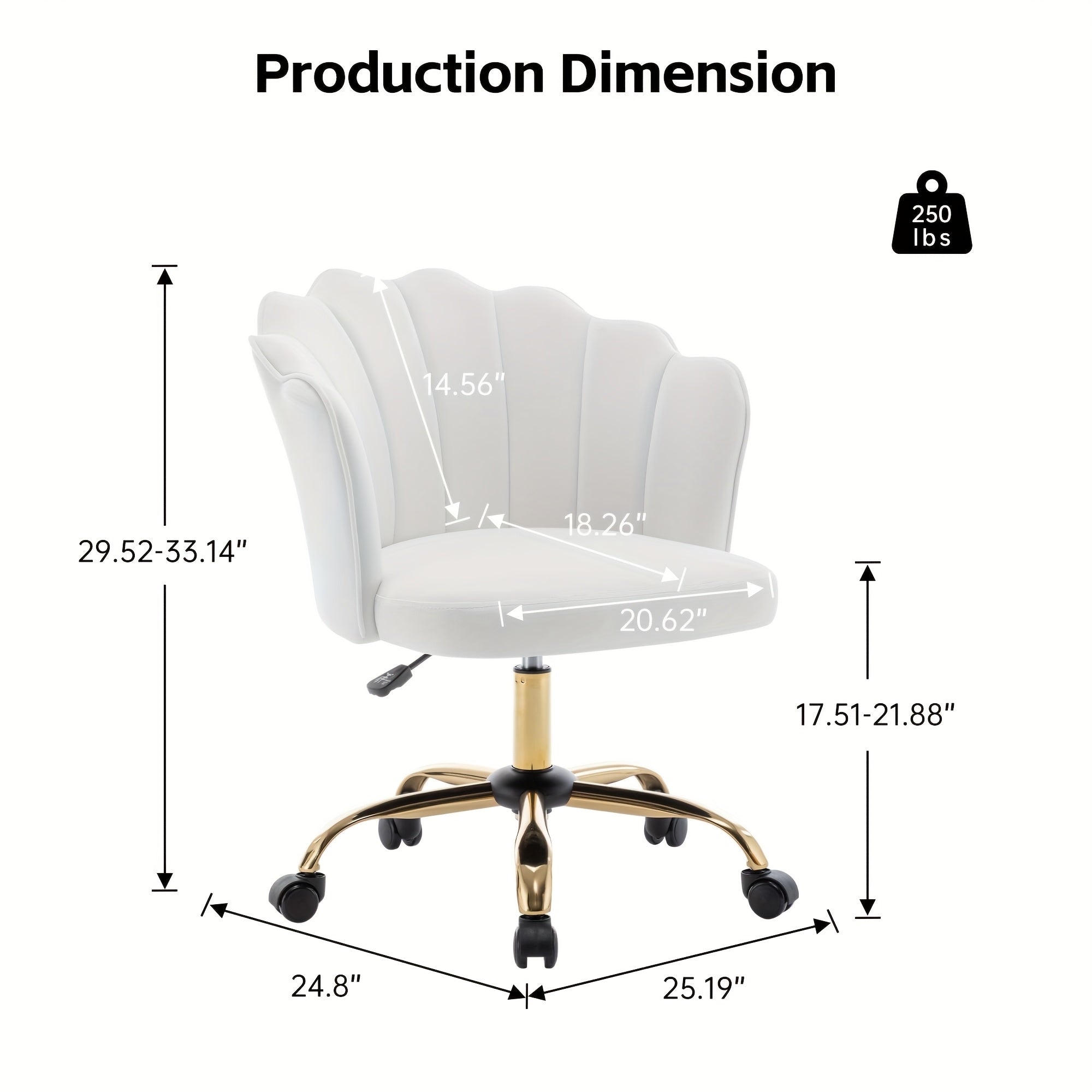 Modern Swivel Office Chair with Luxury Velvet Upholstery & Golden Metal Base - Height-Adjustable 360° Rotating Task Chair, Vanity Desk Chair for Home Office, Bedside or Dressing Table - Shell Back & Sponge (Easy Assembly)