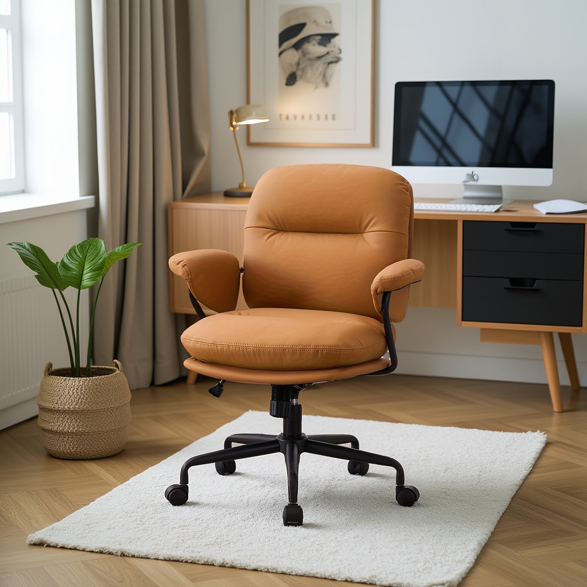 Ergonomic Office Chair Ergonomic Comfortable Office Chair | Leather Home Office Chair with Padded Armrests, Reclining Height Adjustable Comfy Computer Chair with Lumbar Support