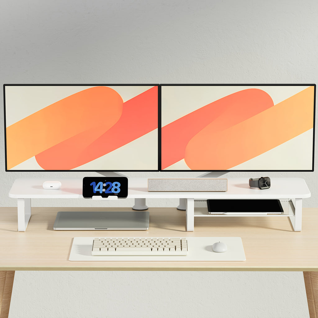 Adjustable Height Wooden Monitor Stand with Side Tablet Holder | Rectangular Laptop & Monitor Riser with Storage Organizer, Ergonomic Desktop Stand for Office, Home & School Workstations, Brand: KEYPOINT