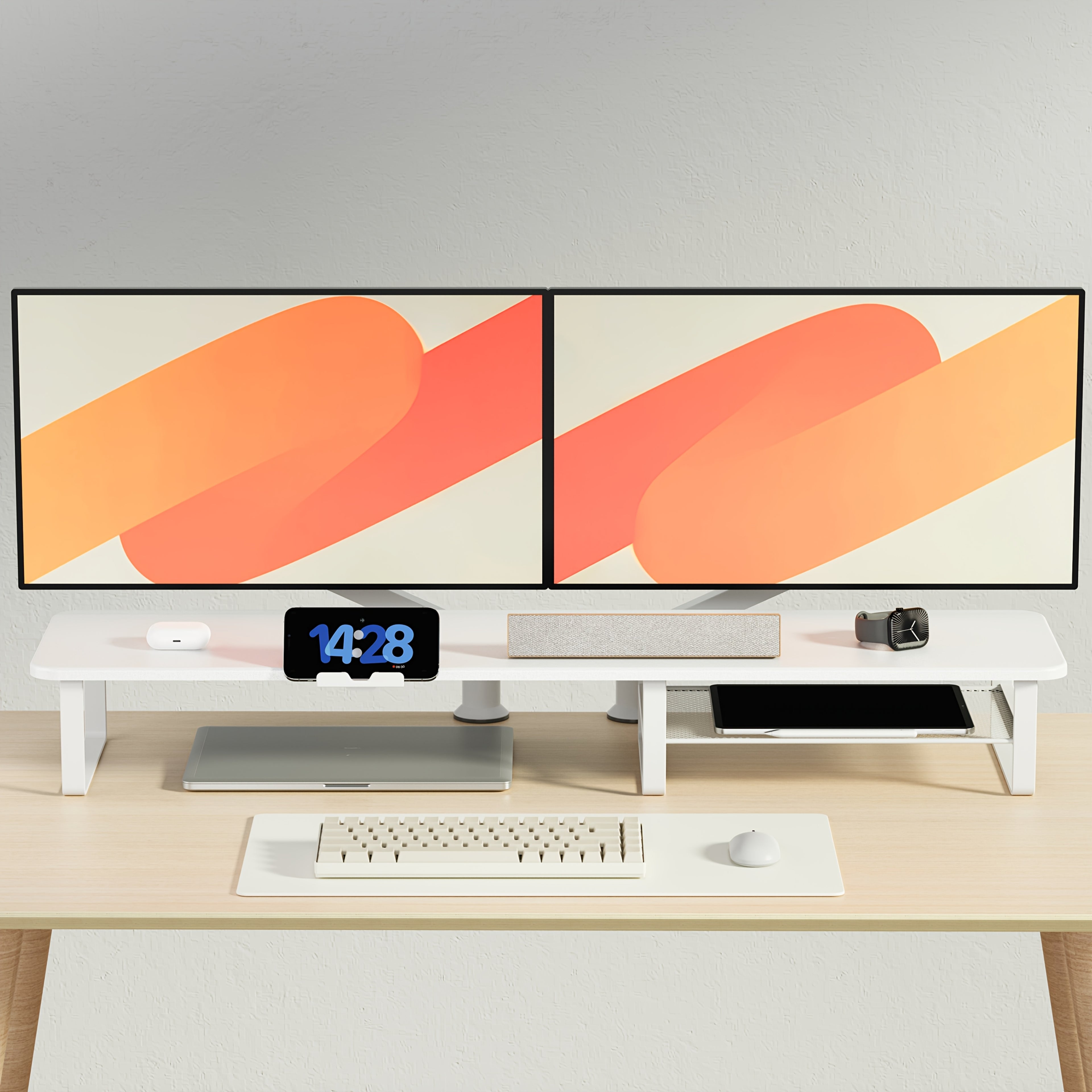 Adjustable Height Wooden Monitor Stand with Side Tablet Holder | Rectangular Laptop & Monitor Riser with Storage Organizer, Ergonomic Desktop Stand for Office, Home & School Workstations, Brand: KEYPOINT