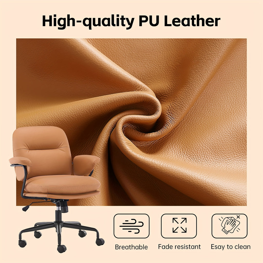 Ergonomic Office Chair Ergonomic Comfortable Office Chair | Leather Home Office Chair with Padded Armrests, Reclining Height Adjustable Comfy Computer Chair with Lumbar Support