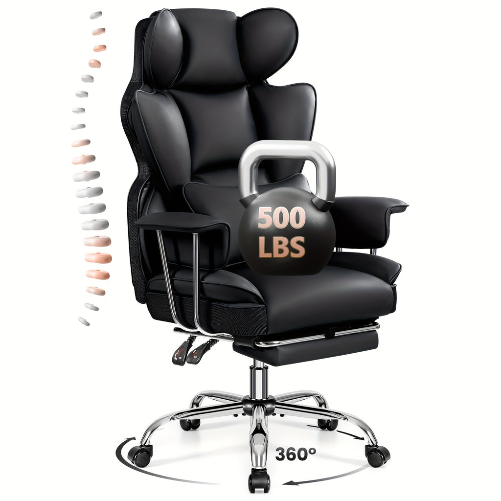 Actflame Premium Ergonomic Office Chair Designed for Larger Individuals - Executive High-Back Leather Featuring Improved Lumbar Support And Built-In Footrest - Ideal for Generous Living Spaces And Work Environments