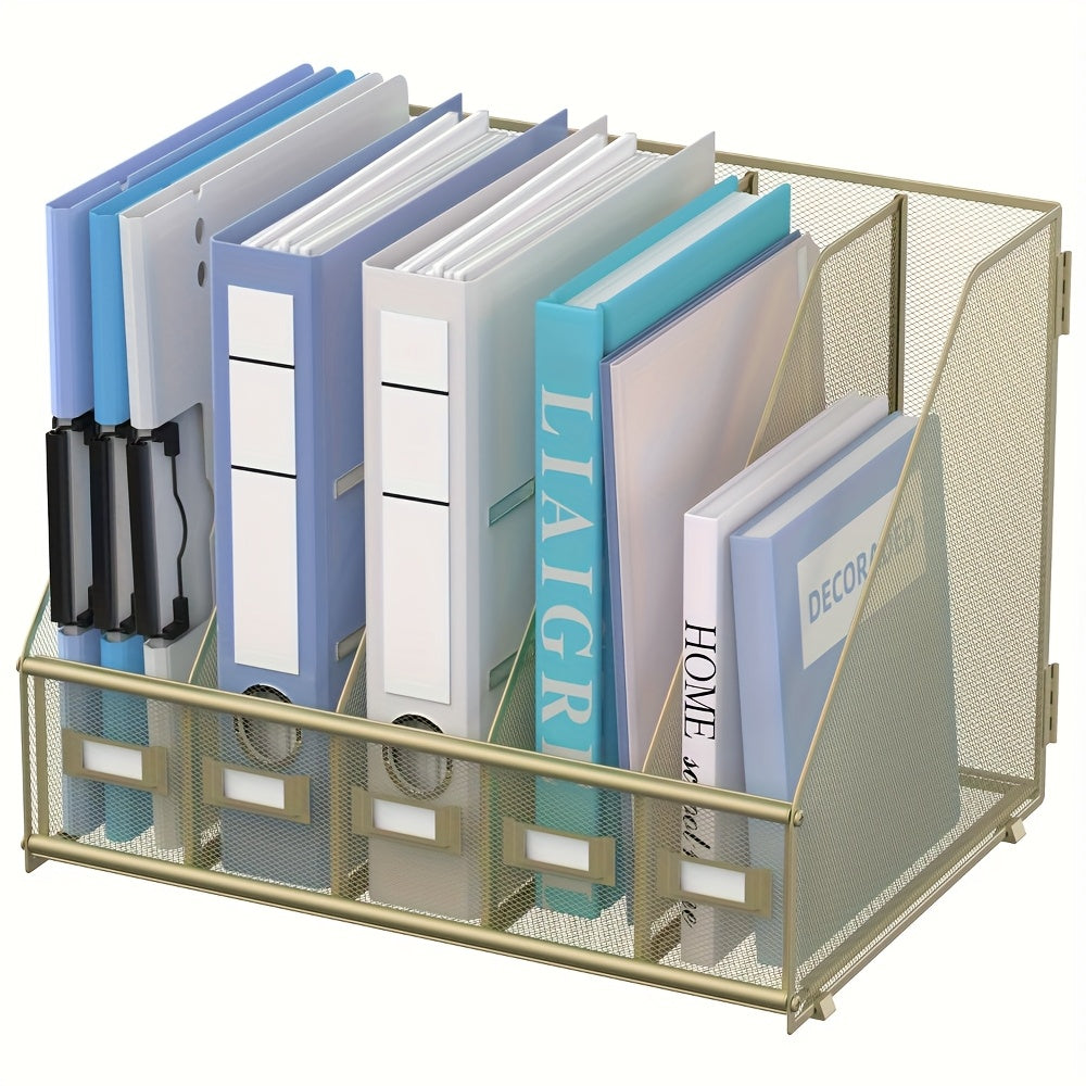 JMHUD A desk and file rack with 5 vertical compartments, magazine and document storage organizer, which can be placed on the office desktop and home workspace
