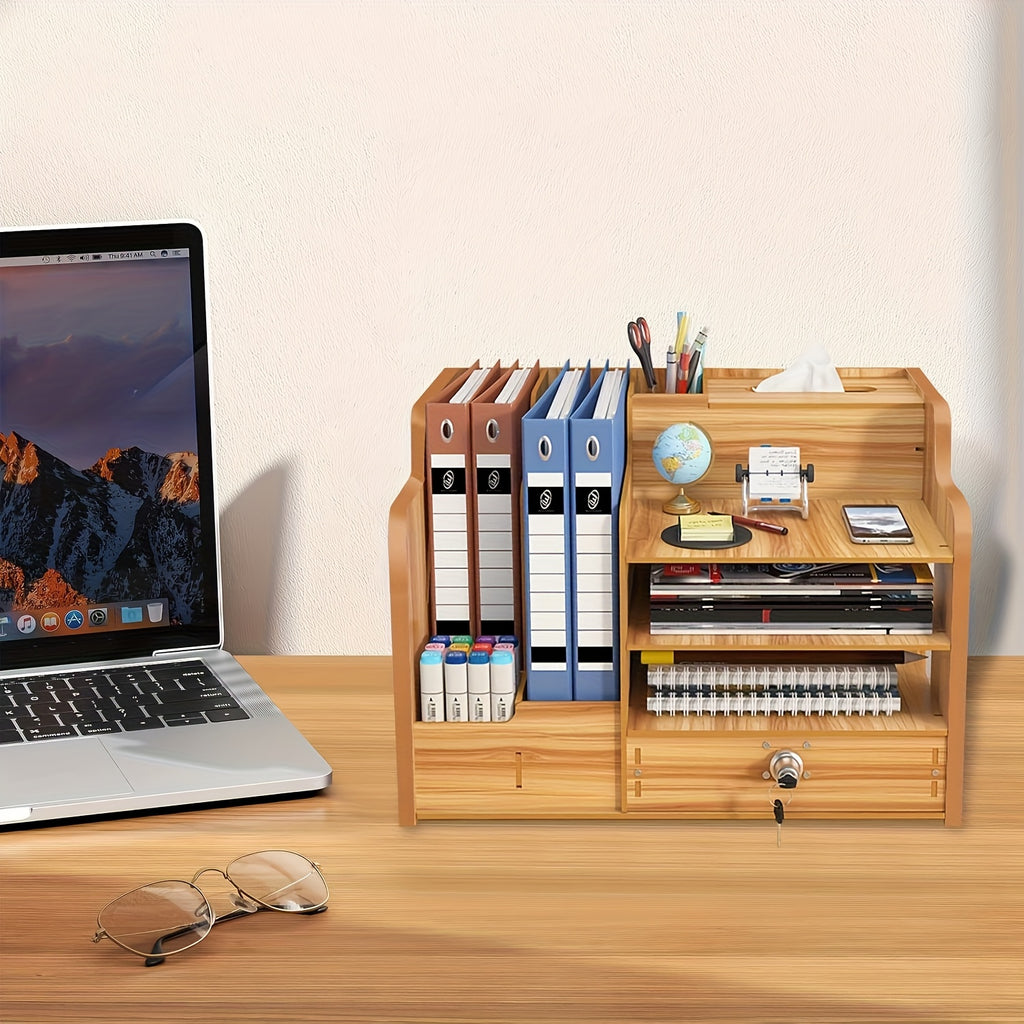 Office Paper Organizer for Desk, Wooden File Holder, Office Desk Organizer, Stackable Paper Trays for Home, Office, School,