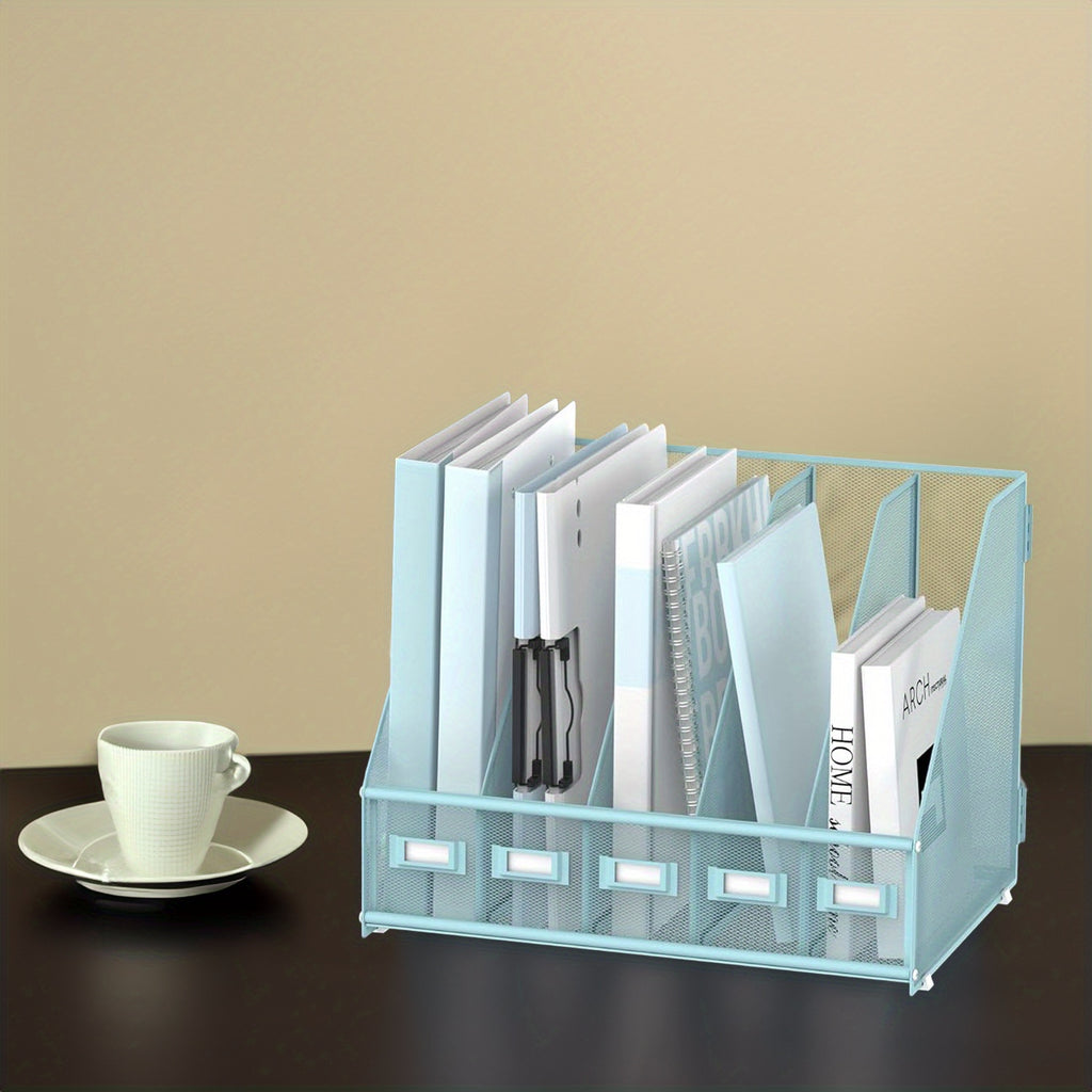JMHUD A desk and file rack with 5 vertical compartments, magazine and document storage organizer, which can be placed on the office desktop and home workspace