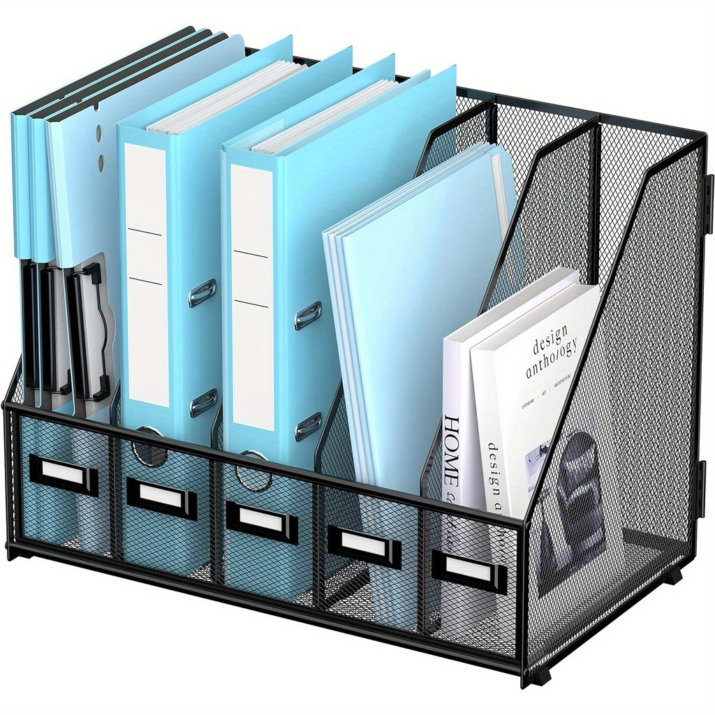JMHUD A desk and file rack with 5 vertical compartments, magazine and document storage organizer, which can be placed on the office desktop and home workspace