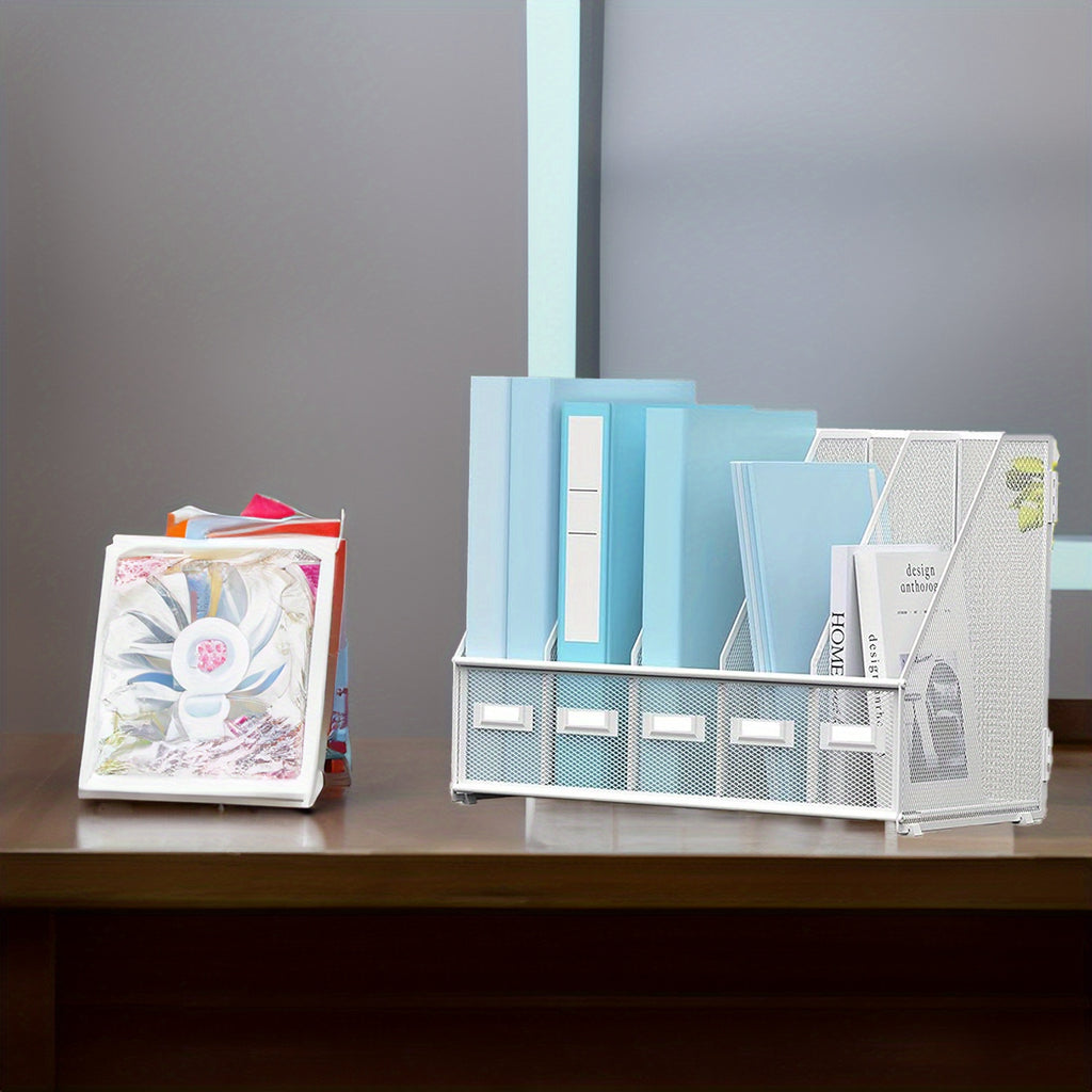 JMHUD A desk and file rack with 5 vertical compartments, magazine and document storage organizer, which can be placed on the office desktop and home workspace