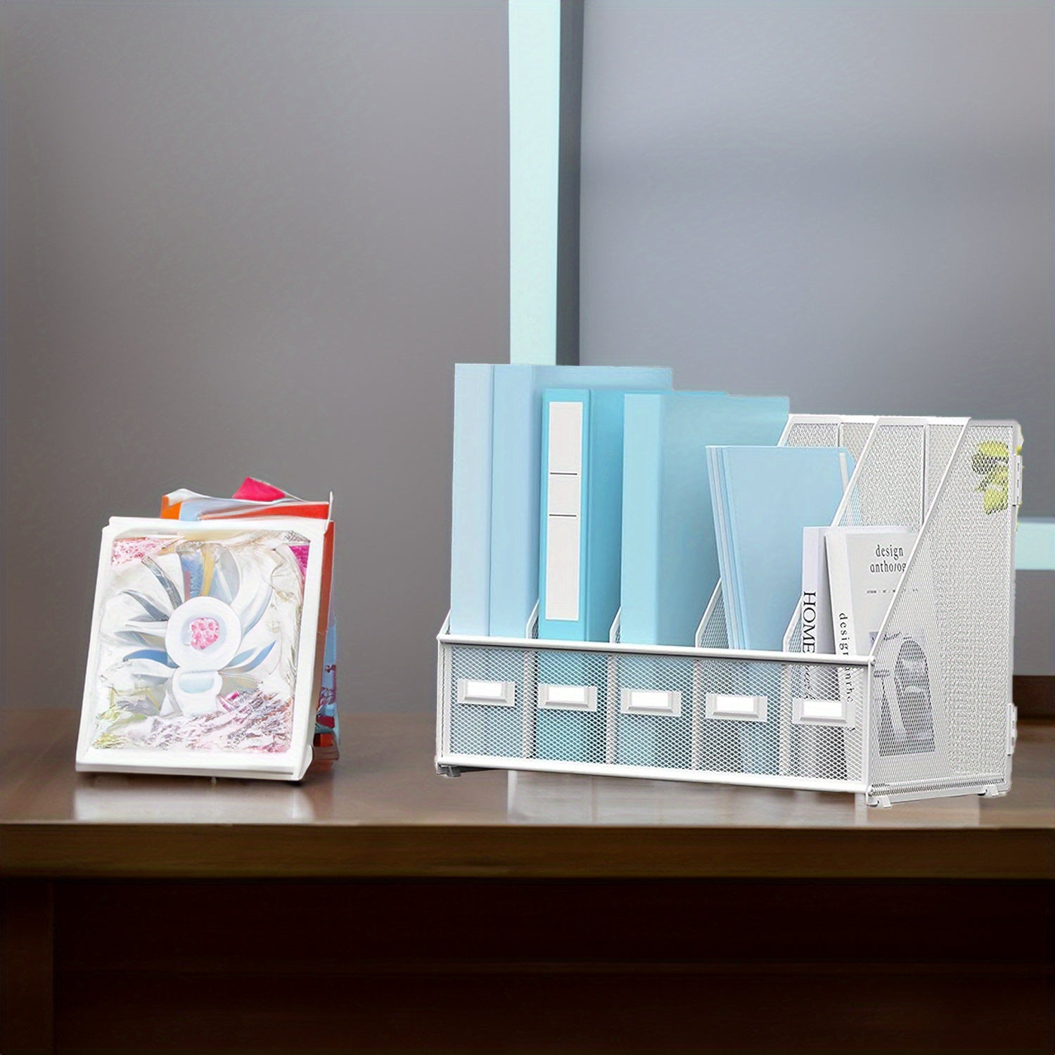JMHUD A desk and file rack with 5 vertical compartments, magazine and document storage organizer, which can be placed on the office desktop and home workspace