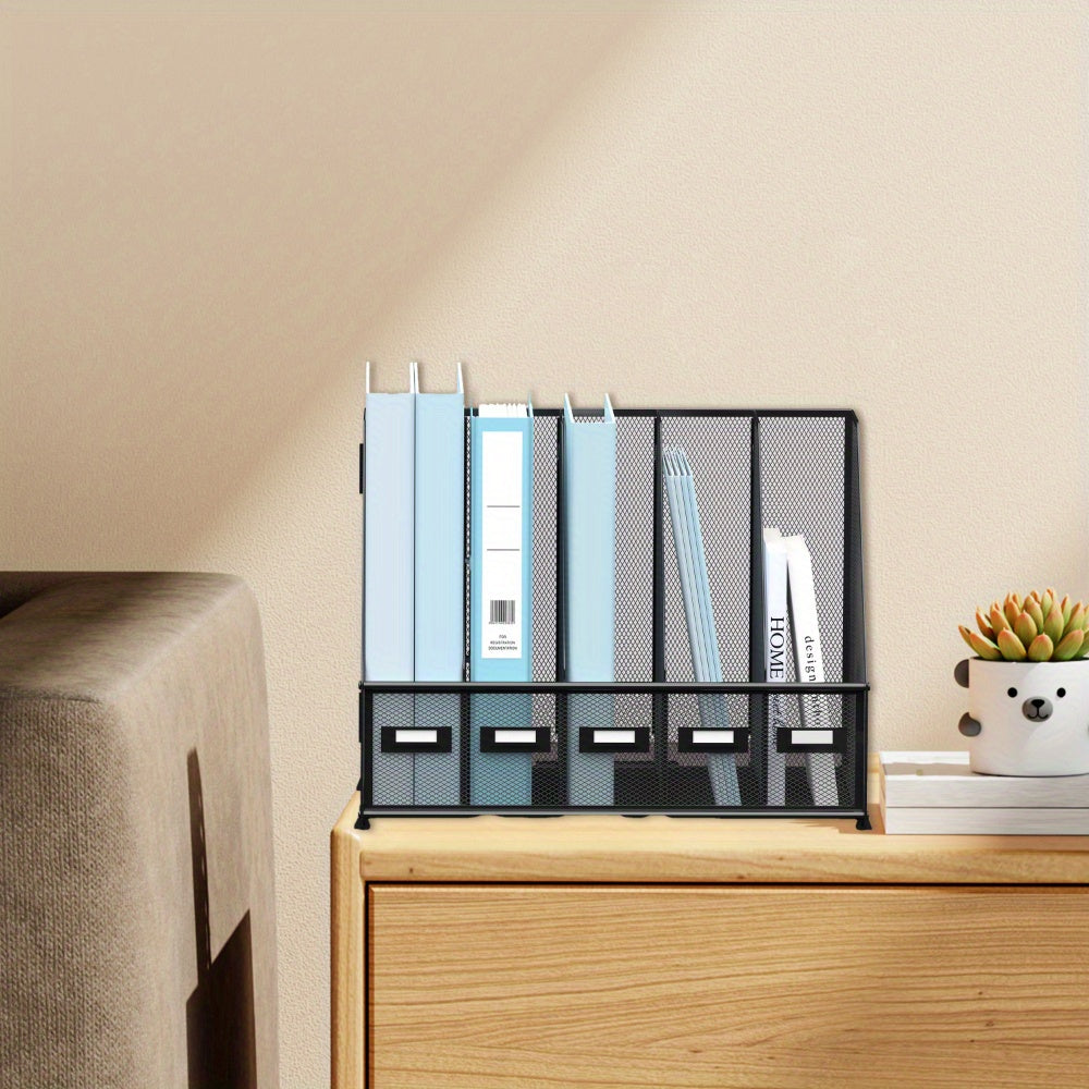 JMHUD A desk and file rack with 5 vertical compartments, magazine and document storage organizer, which can be placed on the office desktop and home workspace
