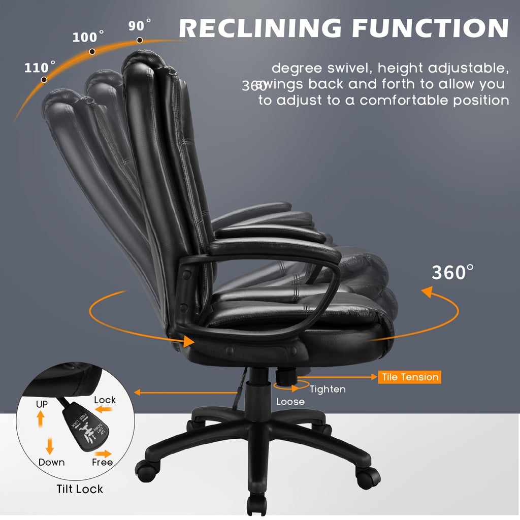 Home Office Desk Chair, 400LBS Big And Tall Managerial Executive Chair, High Back Computer Chair Gaming Chair, Ergonomic Adjustable Height Faux Leather Chair With Cushions Armrest, Heavy Duty Chair With Comfy Lumbar Support