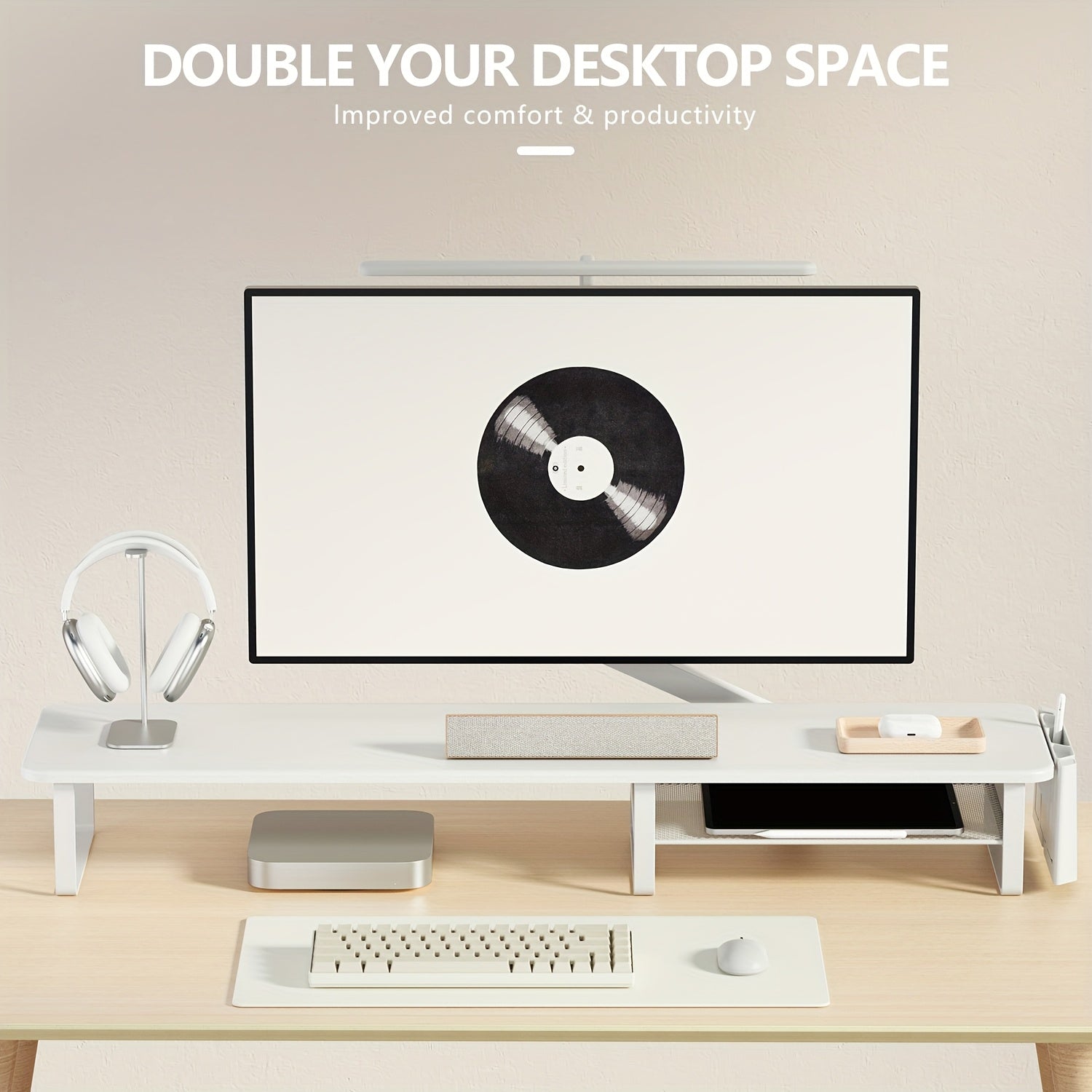 Adjustable Height Wooden Monitor Stand with Side Tablet Holder | Rectangular Laptop & Monitor Riser with Storage Organizer, Ergonomic Desktop Stand for Office, Home & School Workstations, Brand: KEYPOINT