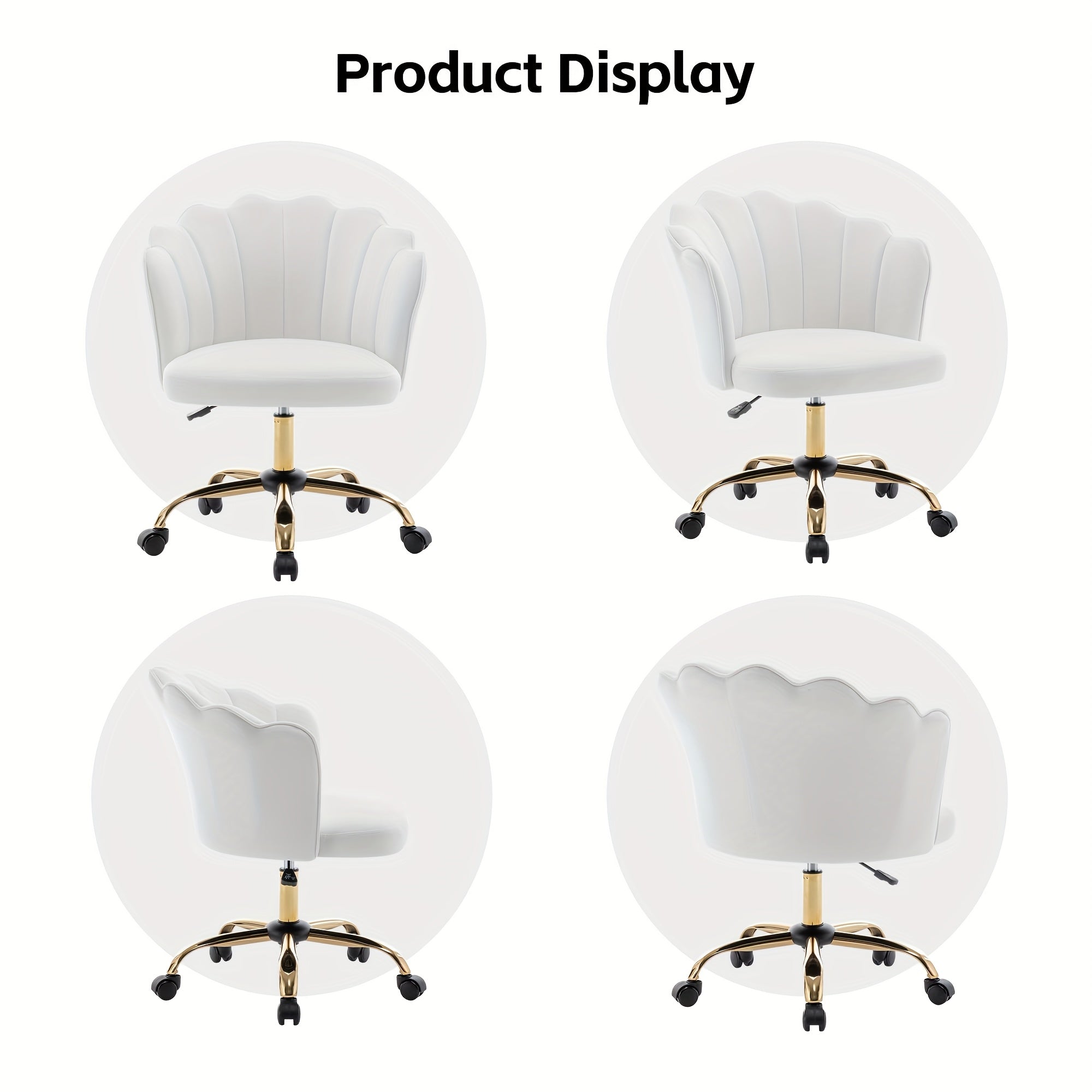 Modern Swivel Office Chair with Luxury Velvet Upholstery & Golden Metal Base - Height-Adjustable 360° Rotating Task Chair, Vanity Desk Chair for Home Office, Bedside or Dressing Table - Shell Back & Sponge (Easy Assembly)