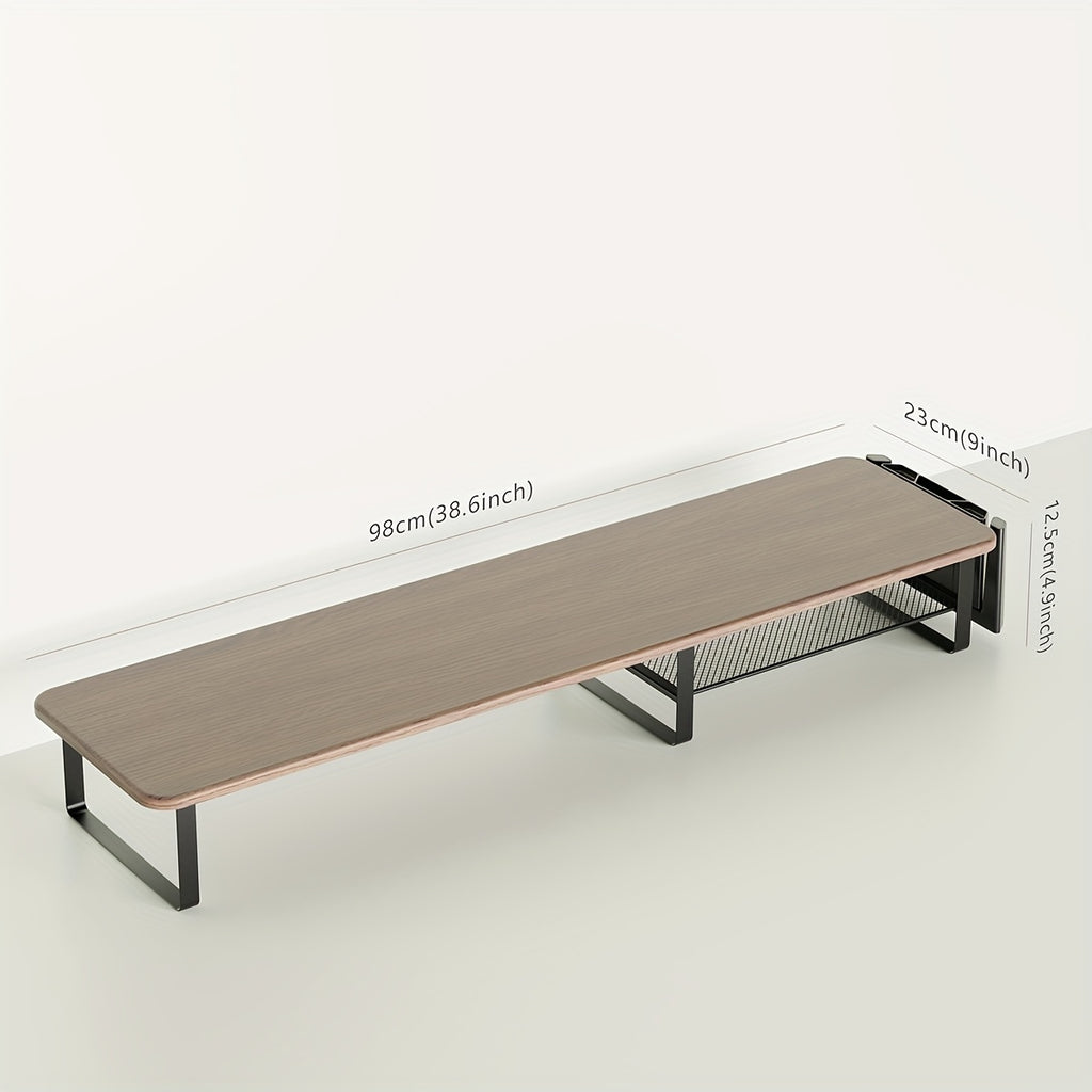 Adjustable Height Wooden Monitor Stand with Side Tablet Holder | Rectangular Laptop & Monitor Riser with Storage Organizer, Ergonomic Desktop Stand for Office, Home & School Workstations, Brand: KEYPOINT