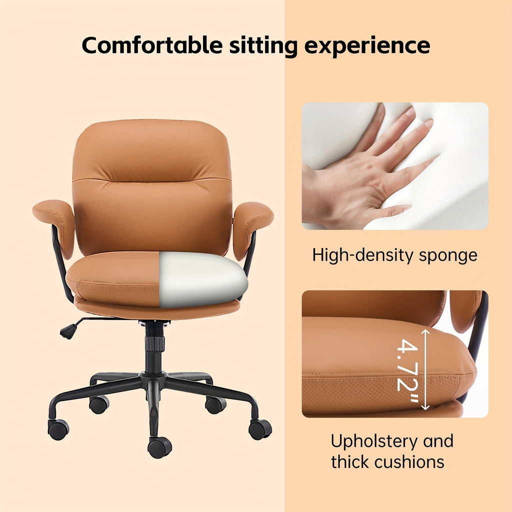 Ergonomic Office Chair Ergonomic Comfortable Office Chair | Leather Home Office Chair with Padded Armrests, Reclining Height Adjustable Comfy Computer Chair with Lumbar Support