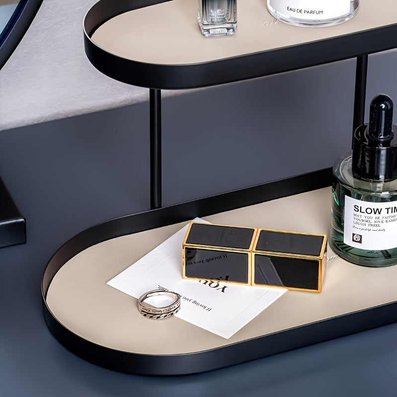 1pc Modern Minimalist Organizer - Heavy-Duty Cast Iron Shelf with Non-Slip Surface, Compact Bathroom Vanity Tray, Desk Shelf for Living Room, Bedroom, Entryway - Space-Saving Two-Tier Storage Box, Home Organization, Contemporary Decor, Sturdy