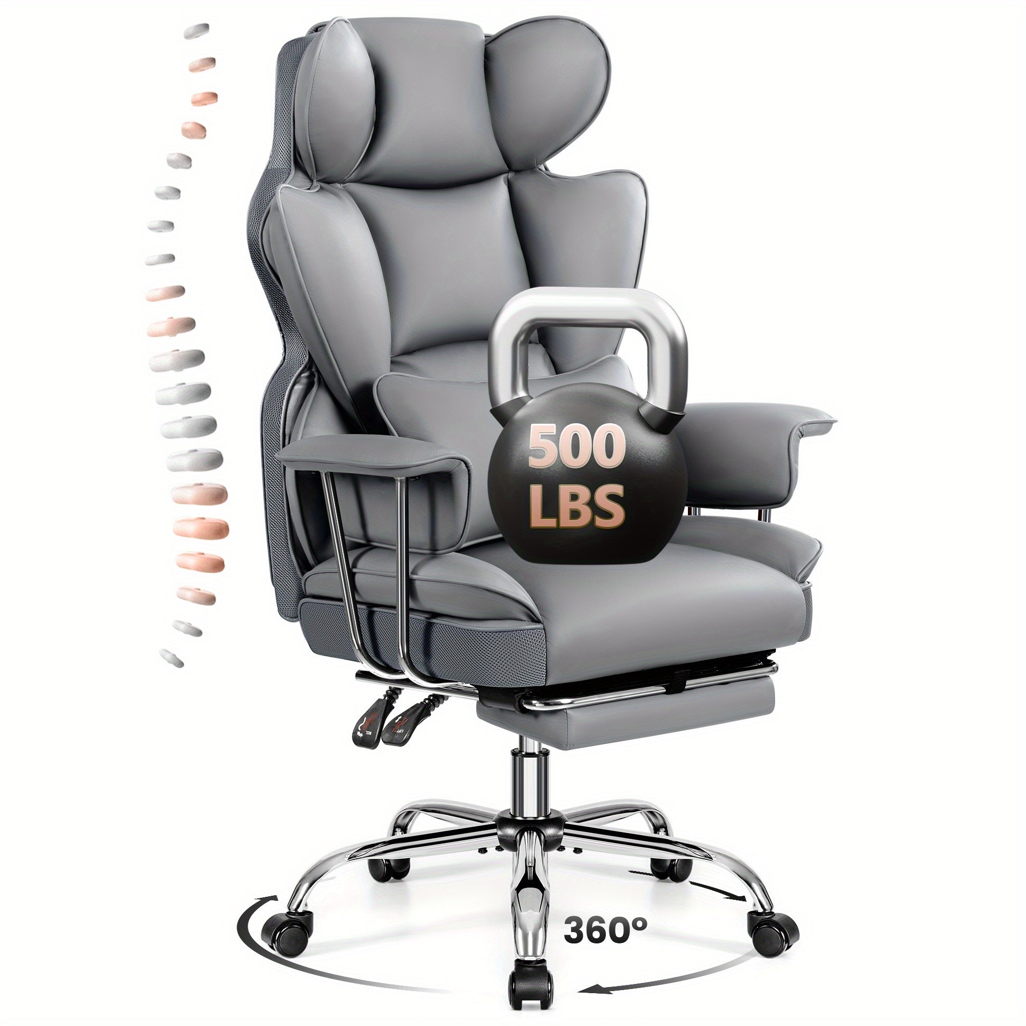 Actflame Premium Ergonomic Office Chair Designed for Larger Individuals - Executive High-Back Leather Featuring Improved Lumbar Support And Built-In Footrest - Ideal for Generous Living Spaces And Work Environments