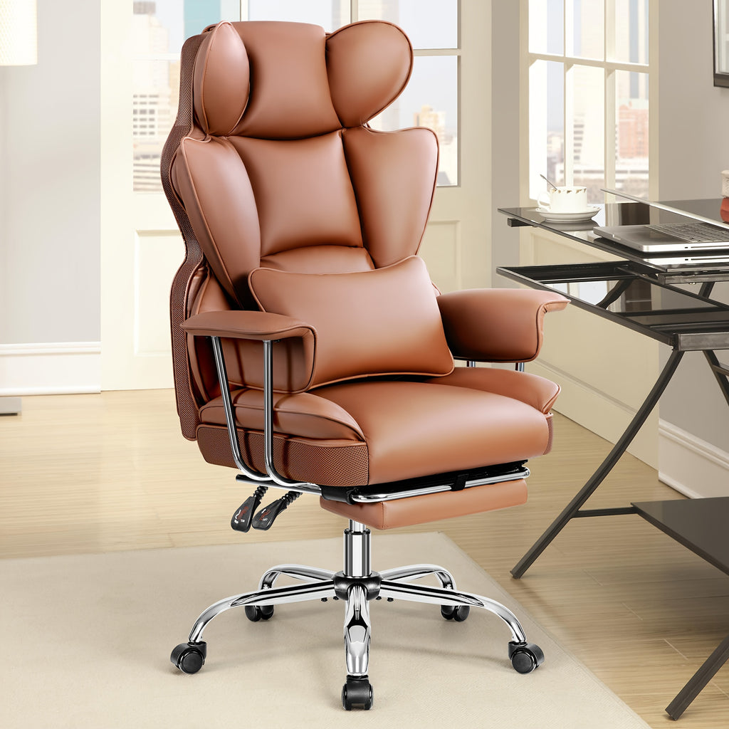 Actflame Premium Ergonomic Office Chair Designed for Larger Individuals - Executive High-Back Leather Featuring Improved Lumbar Support And Built-In Footrest - Ideal for Generous Living Spaces And Work Environments