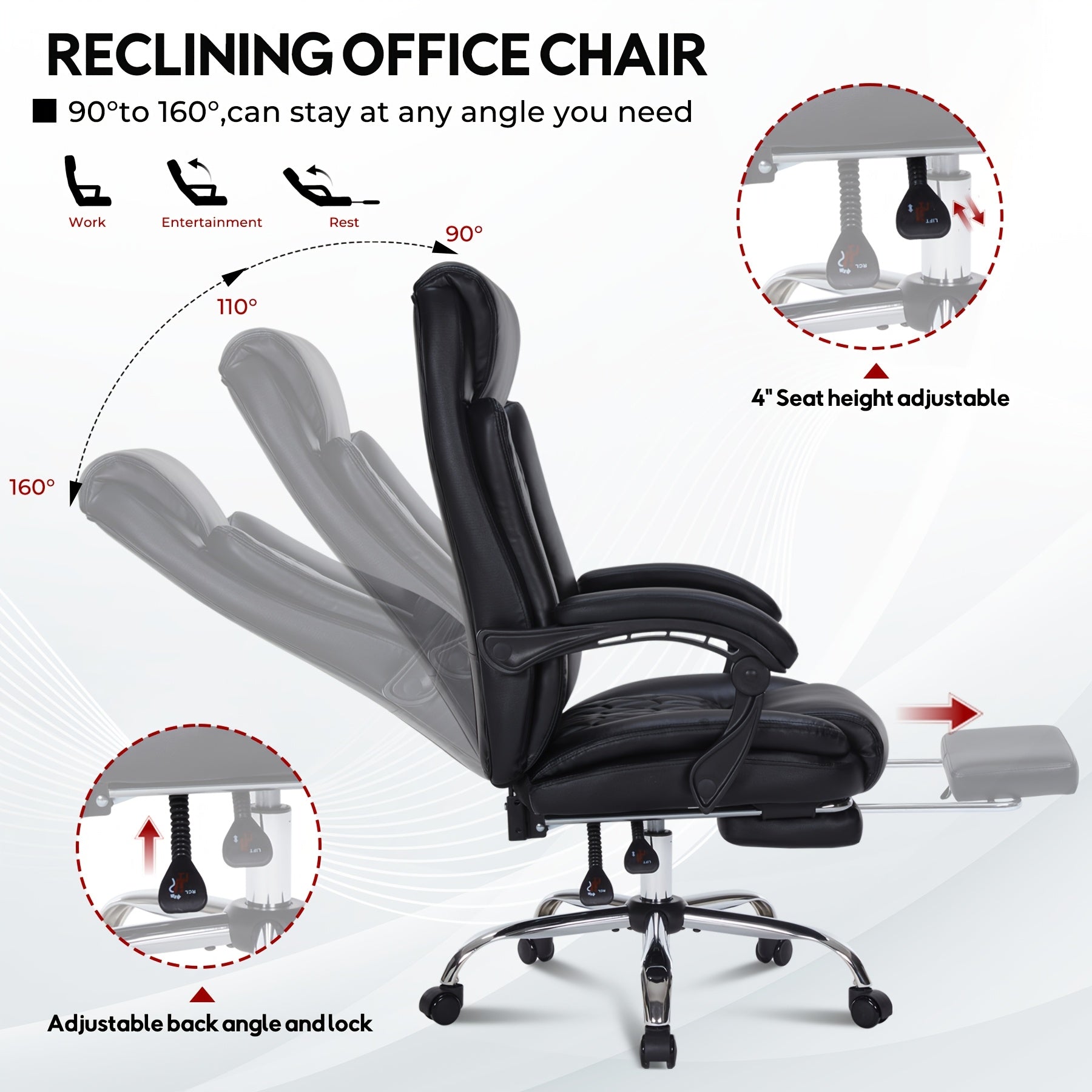 Reclining Office Chair Reclining Office Chair, Sturdy Office Chair with Footrest for Home Office