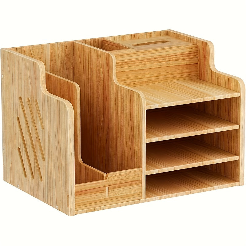 Office Paper Organizer for Desk, Wooden File Holder, Office Desk Organizer, Stackable Paper Trays for Home, Office, School,
