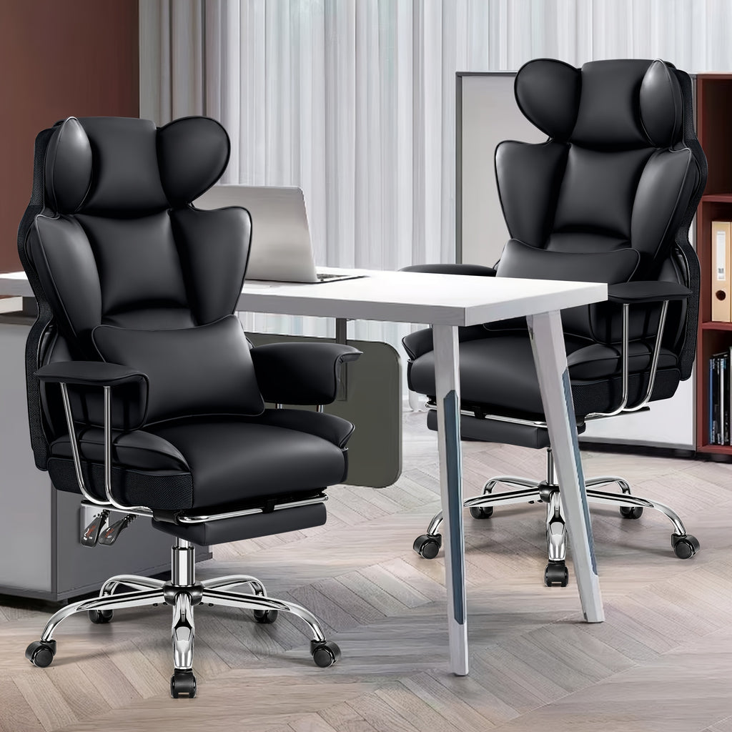 Actflame Premium Ergonomic Office Chair Designed for Larger Individuals - Executive High-Back Leather Featuring Improved Lumbar Support And Built-In Footrest - Ideal for Generous Living Spaces And Work Environments