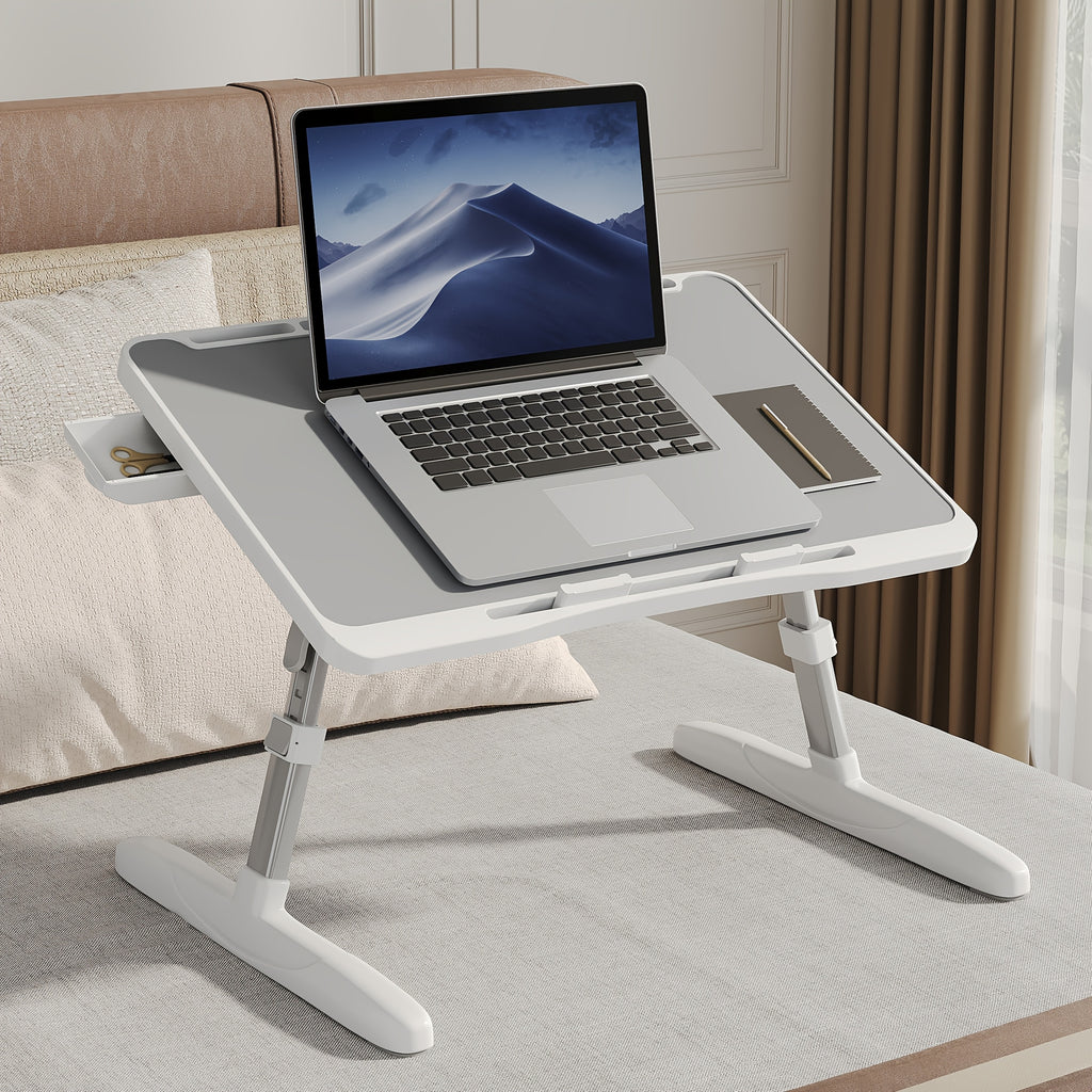 Adjustable Lapdesk Tray Laptop Tray, Multi-Purpose Premium Lapdesk, Height Angle Adjustable, Drawer, Tablet Slot, for Eating, Working, Writing, Gaming, Drawing (Light Grey)