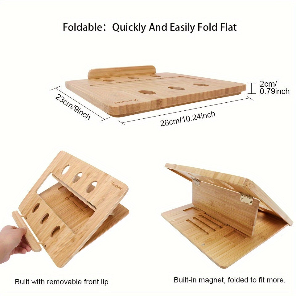 iCozzier Bamboo Foldable Laptop Stand Holder, Adjustable Notebook Tablet Desk Bed Heat Dissipation Mount for MacBook, Netbook, Ultrabook, Gift for Father, Mother, Boyfriend