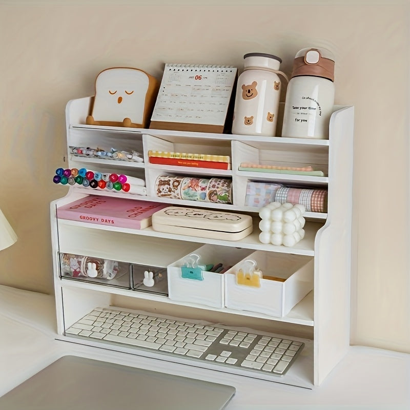 Enhanced Double Layer Storage Rack, Organizer for Office Supplies, Versatile Desktop Organizer - Ideal for Cosmetics, Stationery, And Book Storage - Perfect for Dorms, Bedrooms, Schools, And Office Displays