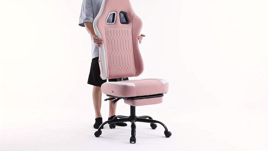 Computer Game Chair - Ergonomic Office Chair with Foot and Lumbar Support, Height Adjustable Work Chair, Headrests, Armrests, and Rollers