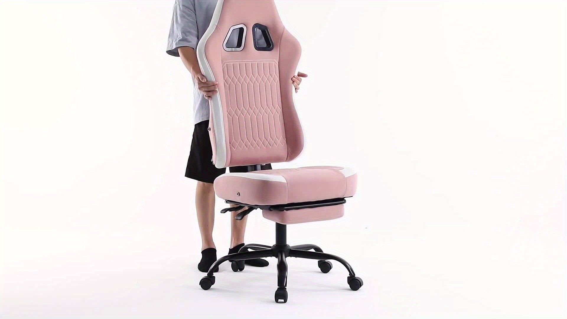 Computer Game Chair - Ergonomic Office Chair with Foot and Lumbar Support, Height Adjustable Work Chair, Headrests, Armrests, and Rollers
