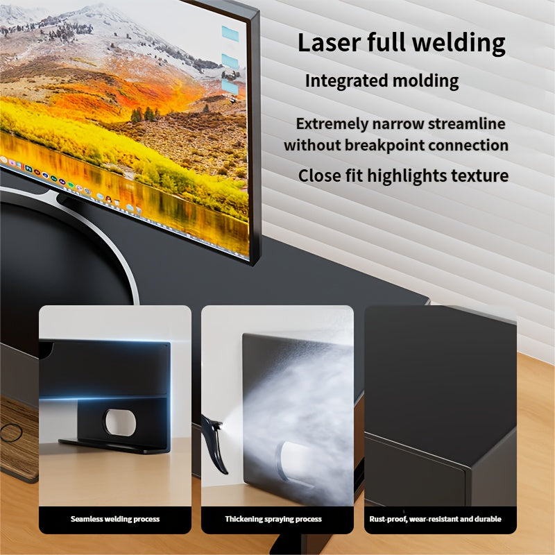 Metal Carbon Steel Computer Monitor Height-increasing Stand 60*25*10.7cm with Double Drawers, Desktop Notebook Stand, Desktop Storage Rack, Space-saving Office Desk, Bestseller, Home Office