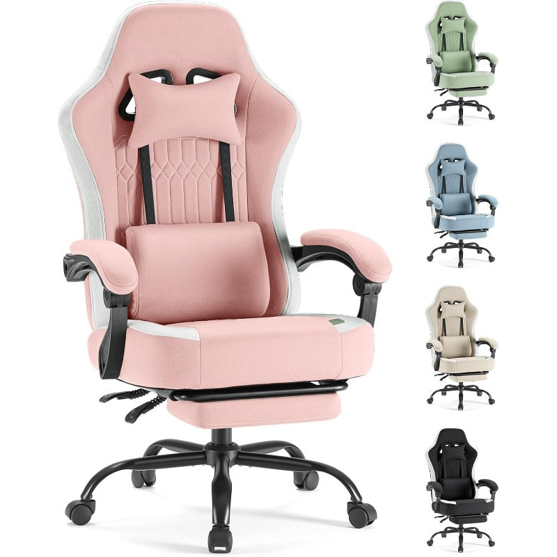 Computer Game Chair - Ergonomic Office Chair with Foot and Lumbar Support, Height Adjustable Work Chair, Headrests, Armrests, and Rollers