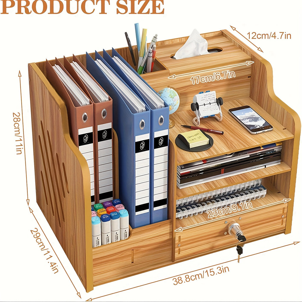 Office Paper Organizer for Desk, Wooden File Holder, Office Desk Organizer, Stackable Paper Trays for Home, Office, School,