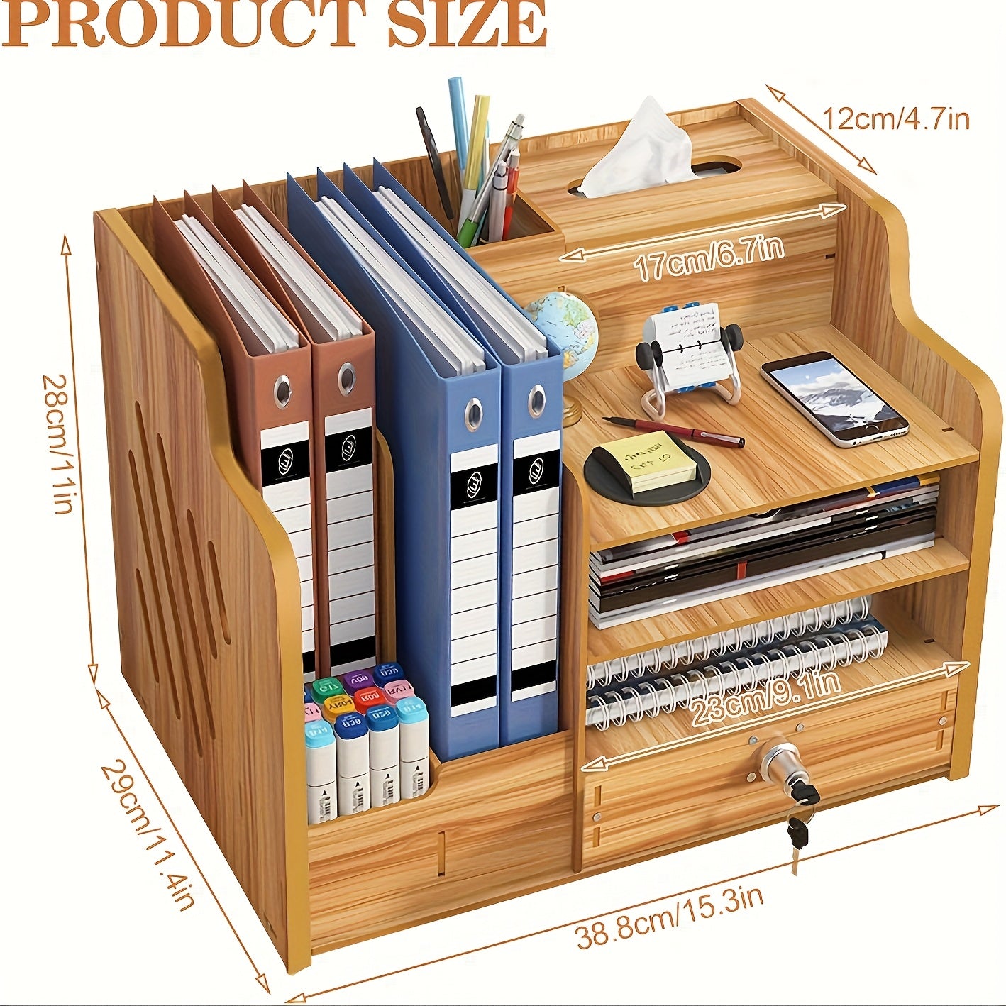 Office Paper Organizer for Desk, Wooden File Holder, Office Desk Organizer, Stackable Paper Trays for Home, Office, School,
