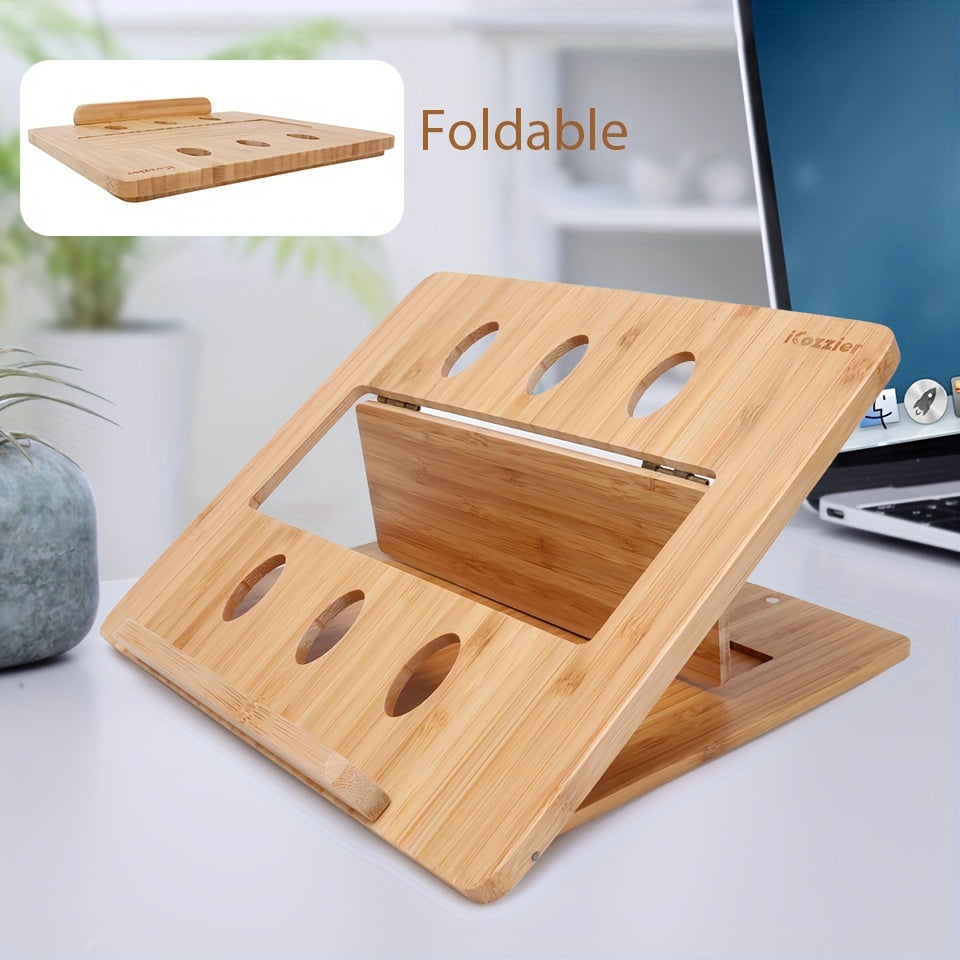 iCozzier Bamboo Foldable Laptop Stand Holder, Adjustable Notebook Tablet Desk Bed Heat Dissipation Mount for MacBook, Netbook, Ultrabook, Gift for Father, Mother, Boyfriend