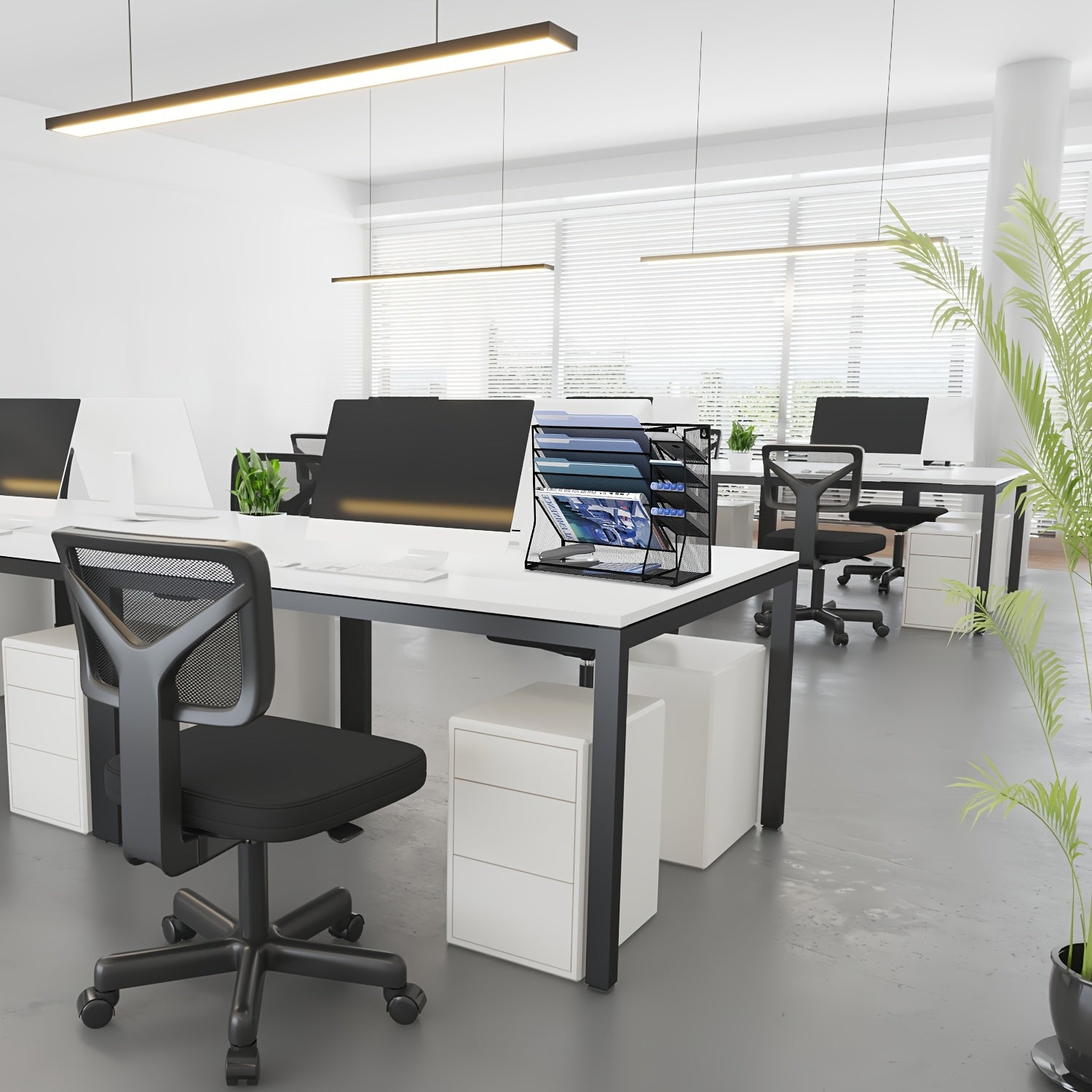 JMHUD 5-Tier Desk Organizer Featuring 4 Slots for Pens, a Wall-Mounted File Holder, And Accessories for Office Materials, Complete with an R-Shaped Bottom Tray.