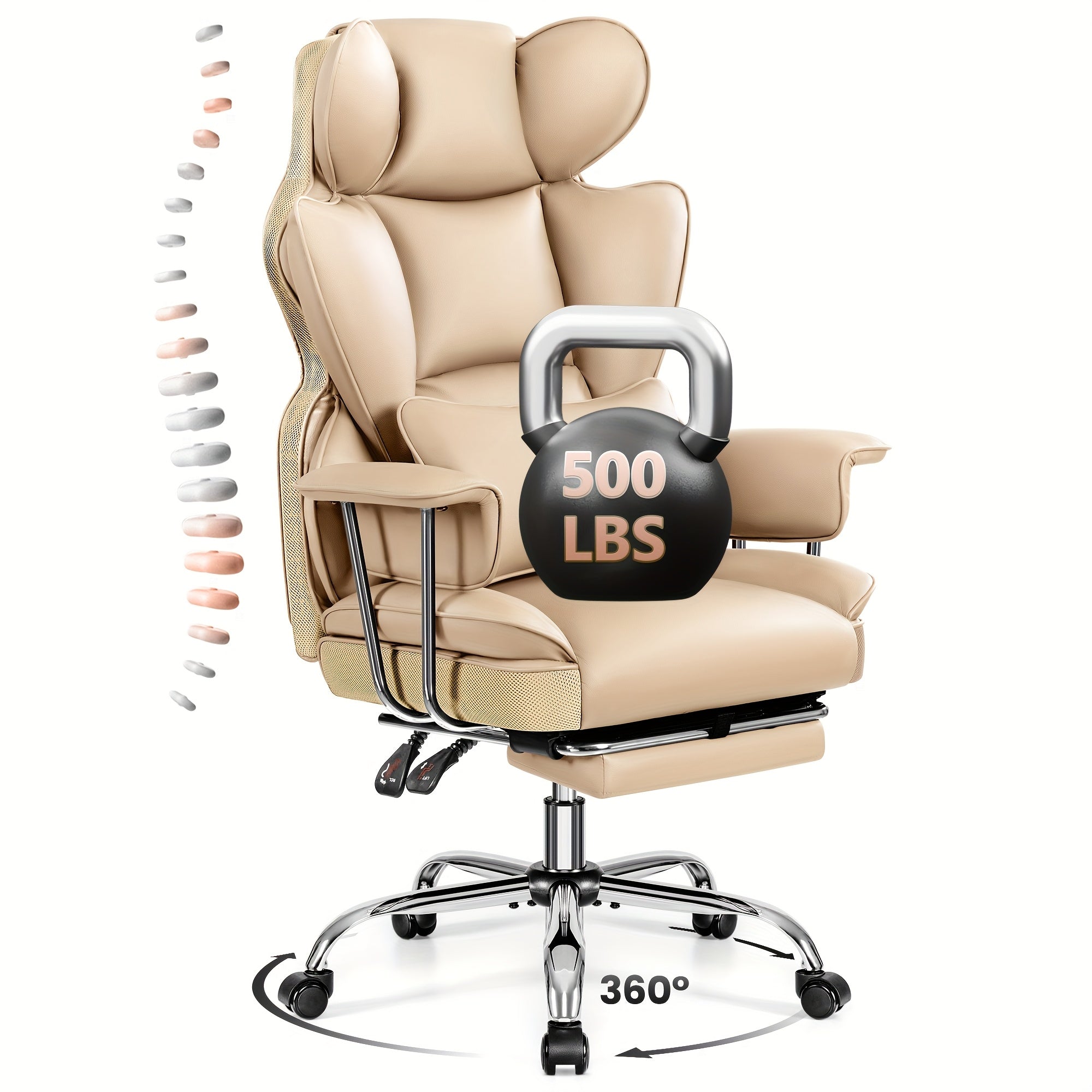 Actflame Premium Ergonomic Office Chair Designed for Larger Individuals - Executive High-Back Leather Featuring Improved Lumbar Support And Built-In Footrest - Ideal for Generous Living Spaces And Work Environments