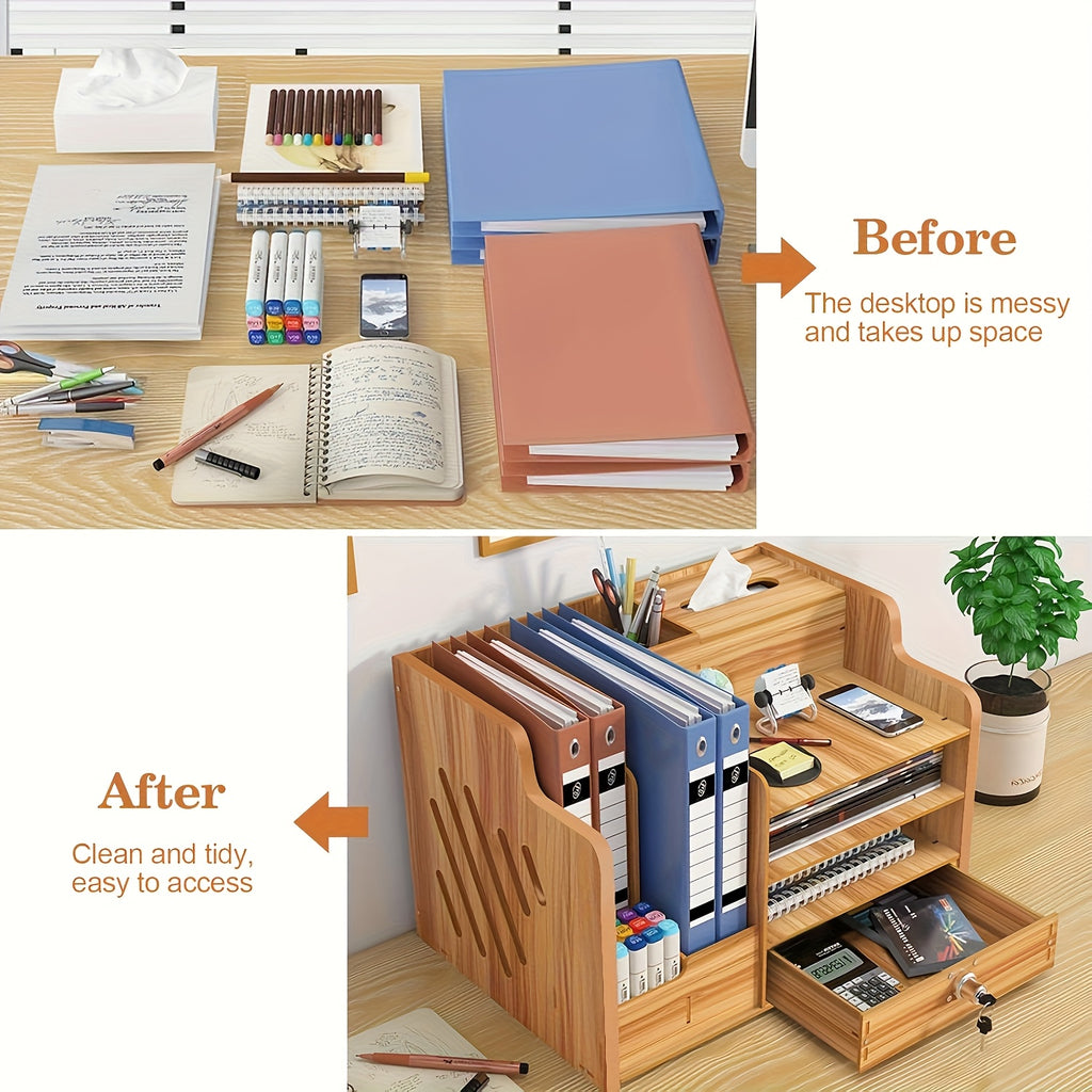 Office Paper Organizer for Desk, Wooden File Holder, Office Desk Organizer, Stackable Paper Trays for Home, Office, School,