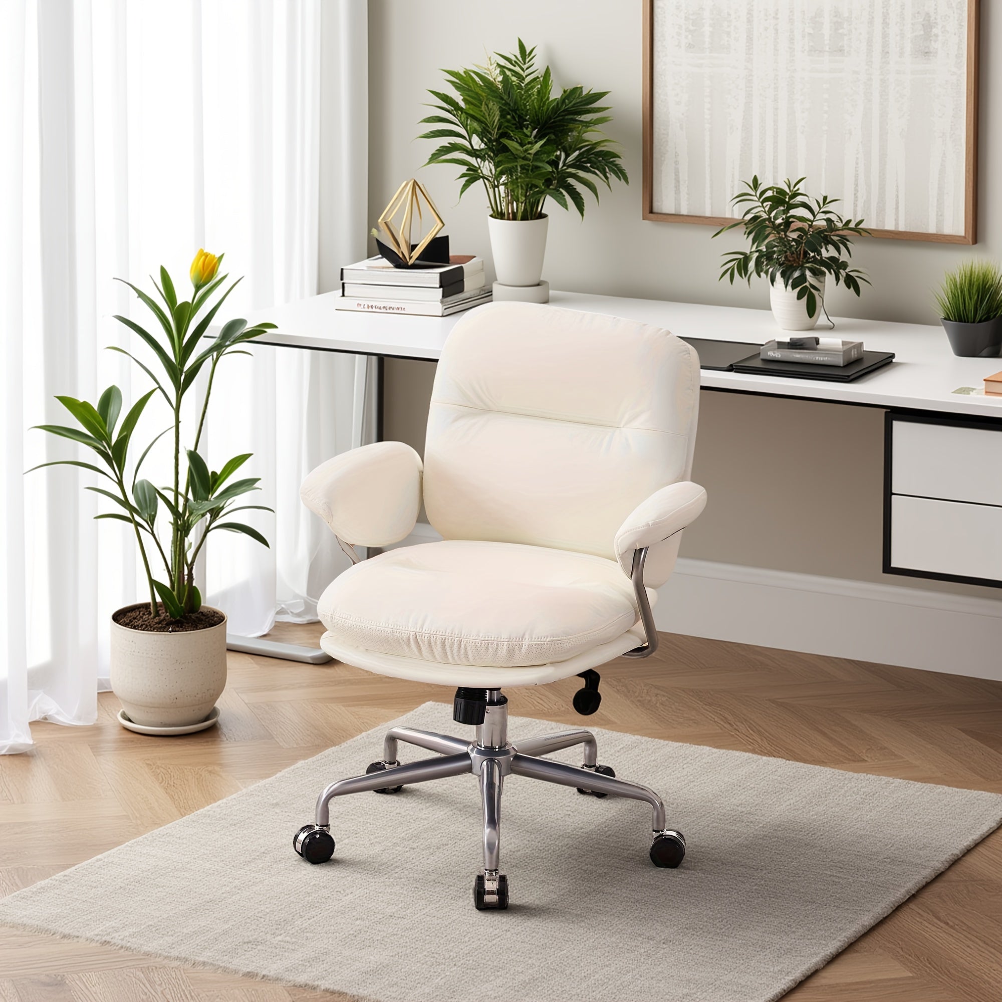 Ergonomic Office Chair Ergonomic Comfortable Office Chair | Leather Home Office Chair with Padded Armrests, Reclining Height Adjustable Comfy Computer Chair with Lumbar Support