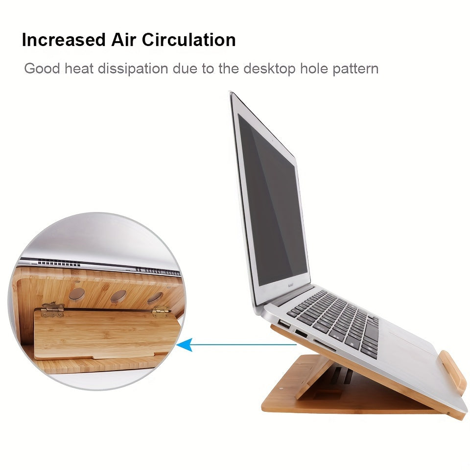 iCozzier Bamboo Foldable Laptop Stand Holder, Adjustable Notebook Tablet Desk Bed Heat Dissipation Mount for MacBook, Netbook, Ultrabook, Gift for Father, Mother, Boyfriend