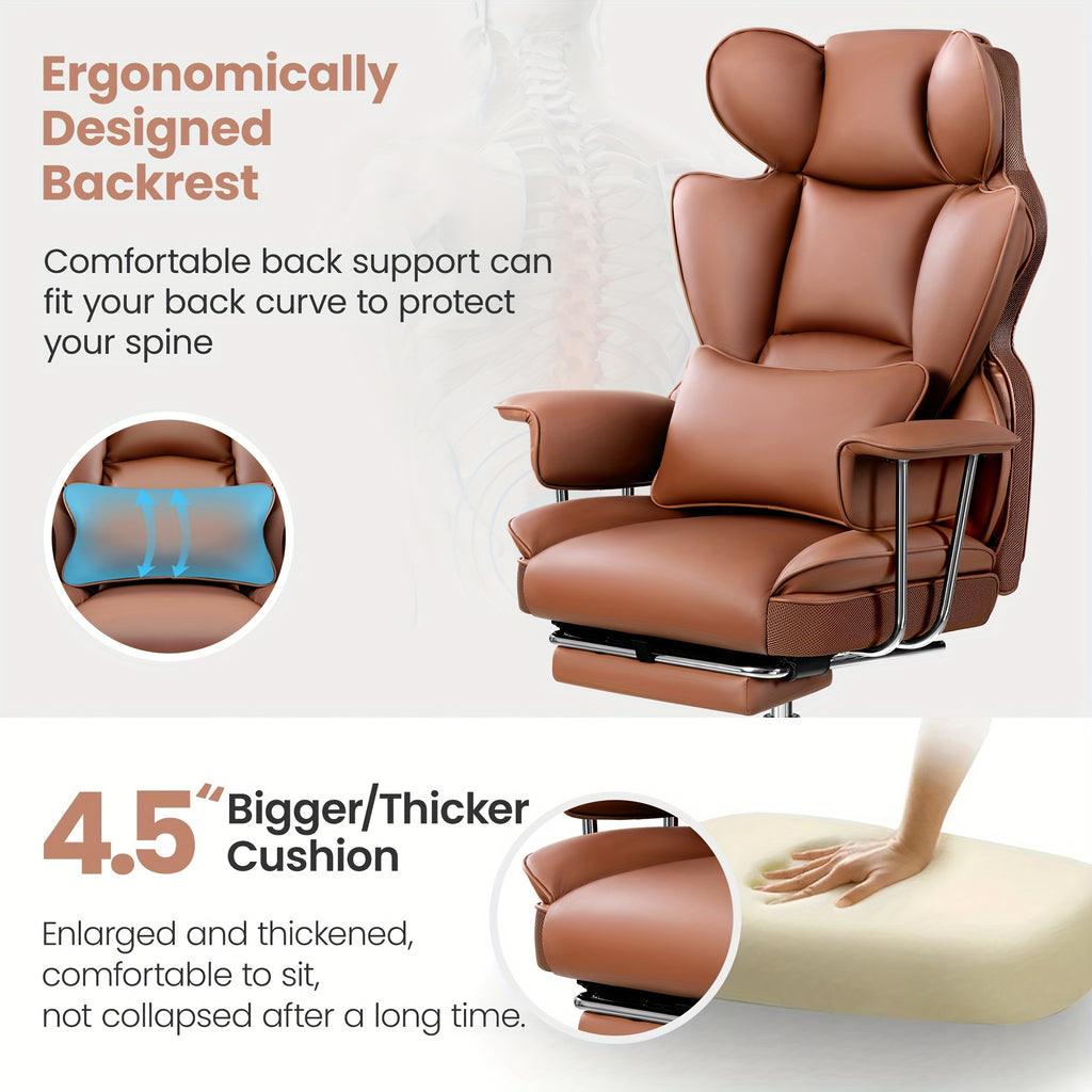 Actflame Premium Ergonomic Office Chair Designed for Larger Individuals - Executive High-Back Leather Featuring Improved Lumbar Support And Built-In Footrest - Ideal for Generous Living Spaces And Work Environments