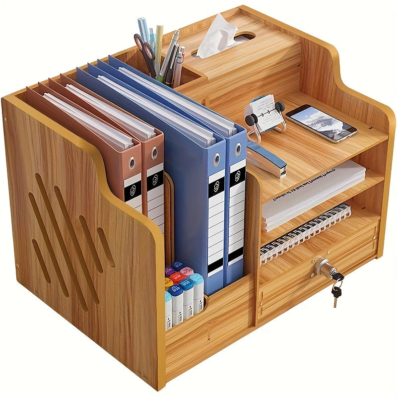 Office Paper Organizer for Desk, Wooden File Holder, Office Desk Organizer, Stackable Paper Trays for Home, Office, School,