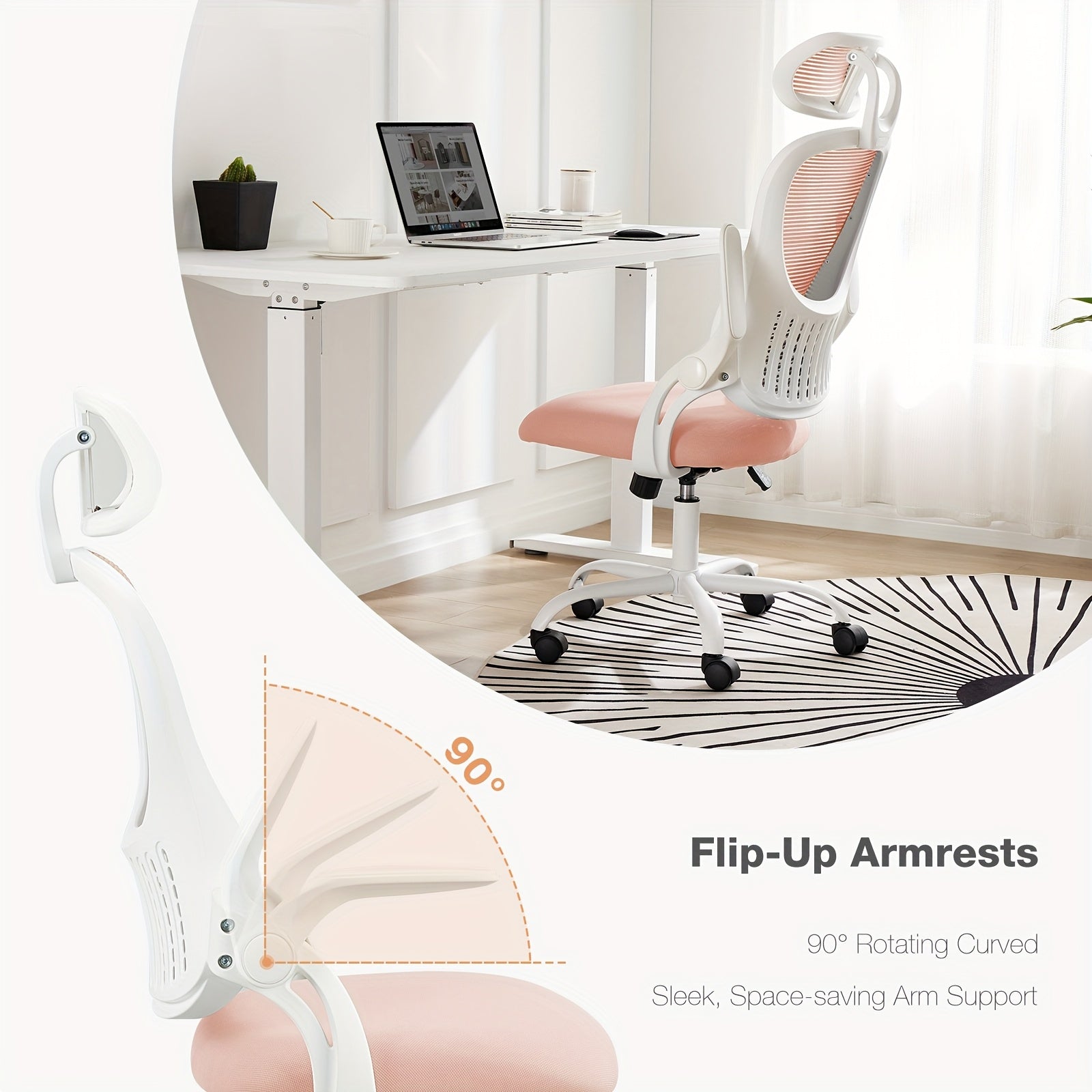 Ergonomic Gaming Chair Ergonomic Office Desk Computer Chair, High Back Comfy Swivel Home Gaming Mesh Chairs With Wheels, Adjustable Headrest, Comfortable Lumbar Support, Flip-up Arms, 144° Tilt For Study