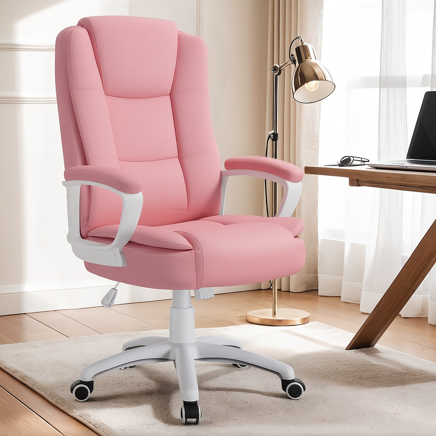 Home Office Desk Chair, 400LBS Big And Tall Managerial Executive Chair, High Back Computer Chair Gaming Chair, Ergonomic Adjustable Height Faux Leather Chair With Cushions Armrest, Heavy Duty Chair With Comfy Lumbar Support