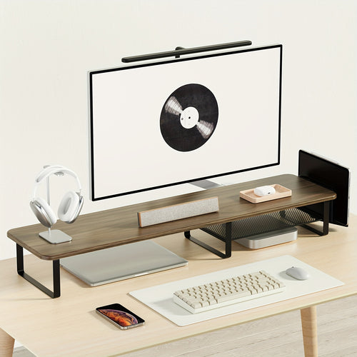 Adjustable Height Wooden Monitor Stand with Side Tablet Holder | Rectangular Laptop & Monitor Riser with Storage Organizer, Ergonomic Desktop Stand for Office, Home & School Workstations, Brand: KEYPOINT