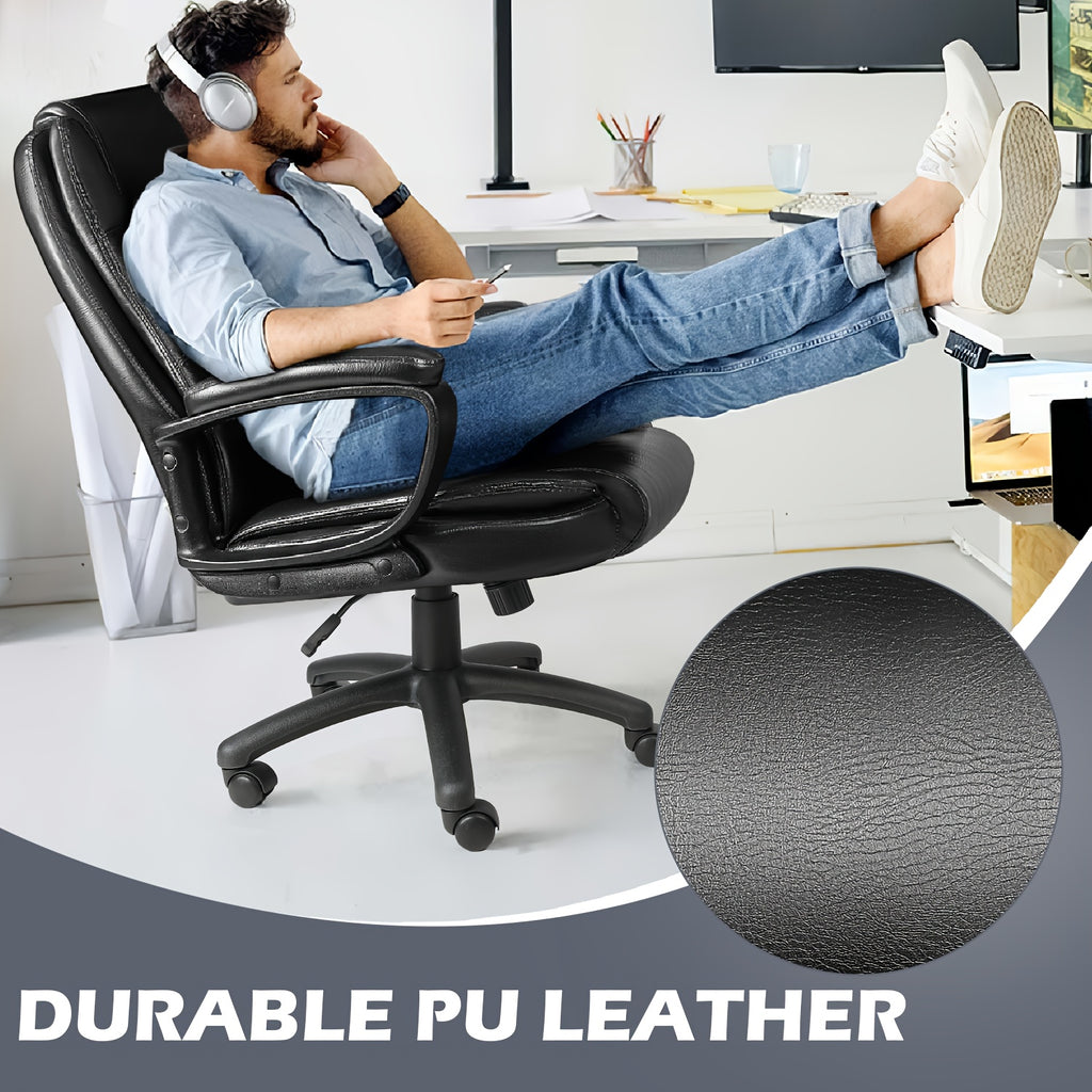 Home Office Desk Chair, 400LBS Big And Tall Managerial Executive Chair, High Back Computer Chair Gaming Chair, Ergonomic Adjustable Height Faux Leather Chair With Cushions Armrest, Heavy Duty Chair With Comfy Lumbar Support