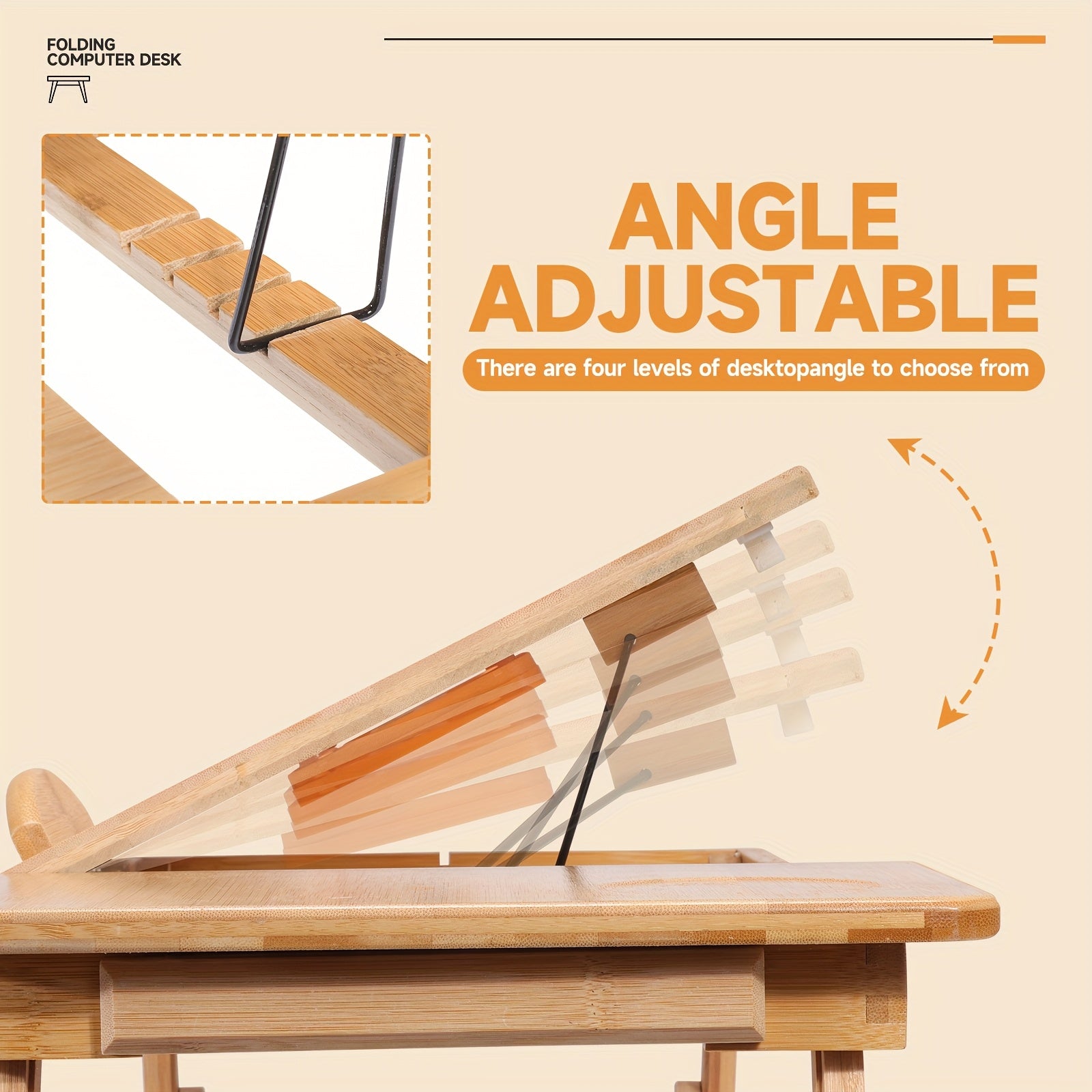 Bamboo Laptop Lap Desk with Adjustable Height & Angle, Tablet & Phone Holder, Drawer, Foldable Portable Stand for Bed, Sofa, or Couch - Ideal for Work, Study, and Breakfast in Bed, Portable Desk | Foldable Design | Bamboo Construction