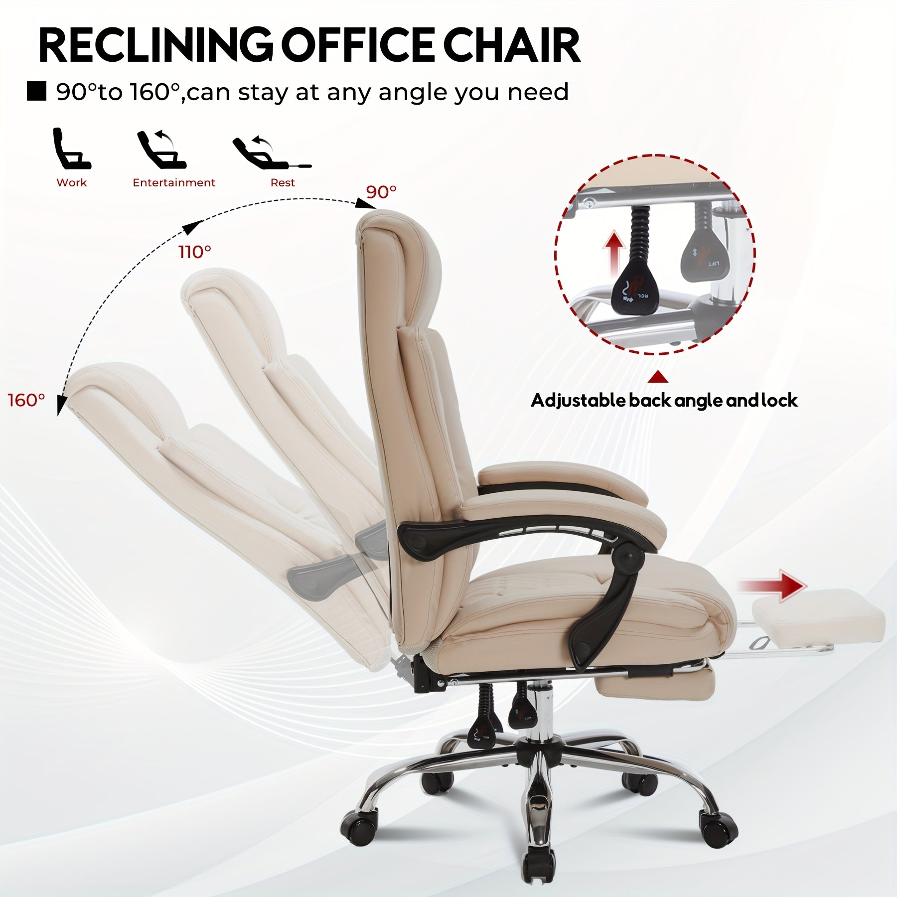 Reclining Office Chair Reclining Office Chair, Sturdy Office Chair with Footrest for Home Office