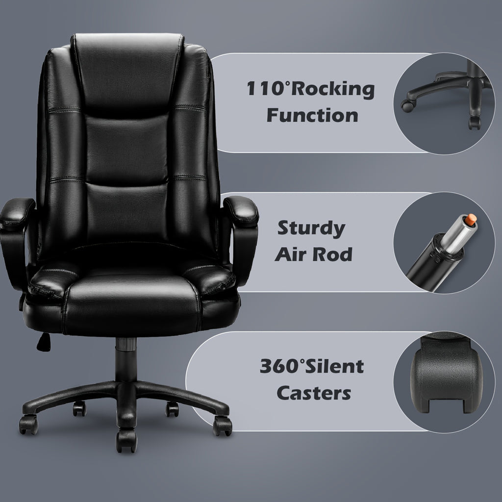 Home Office Desk Chair, 400LBS Big And Tall Managerial Executive Chair, High Back Computer Chair Gaming Chair, Ergonomic Adjustable Height Faux Leather Chair With Cushions Armrest, Heavy Duty Chair With Comfy Lumbar Support