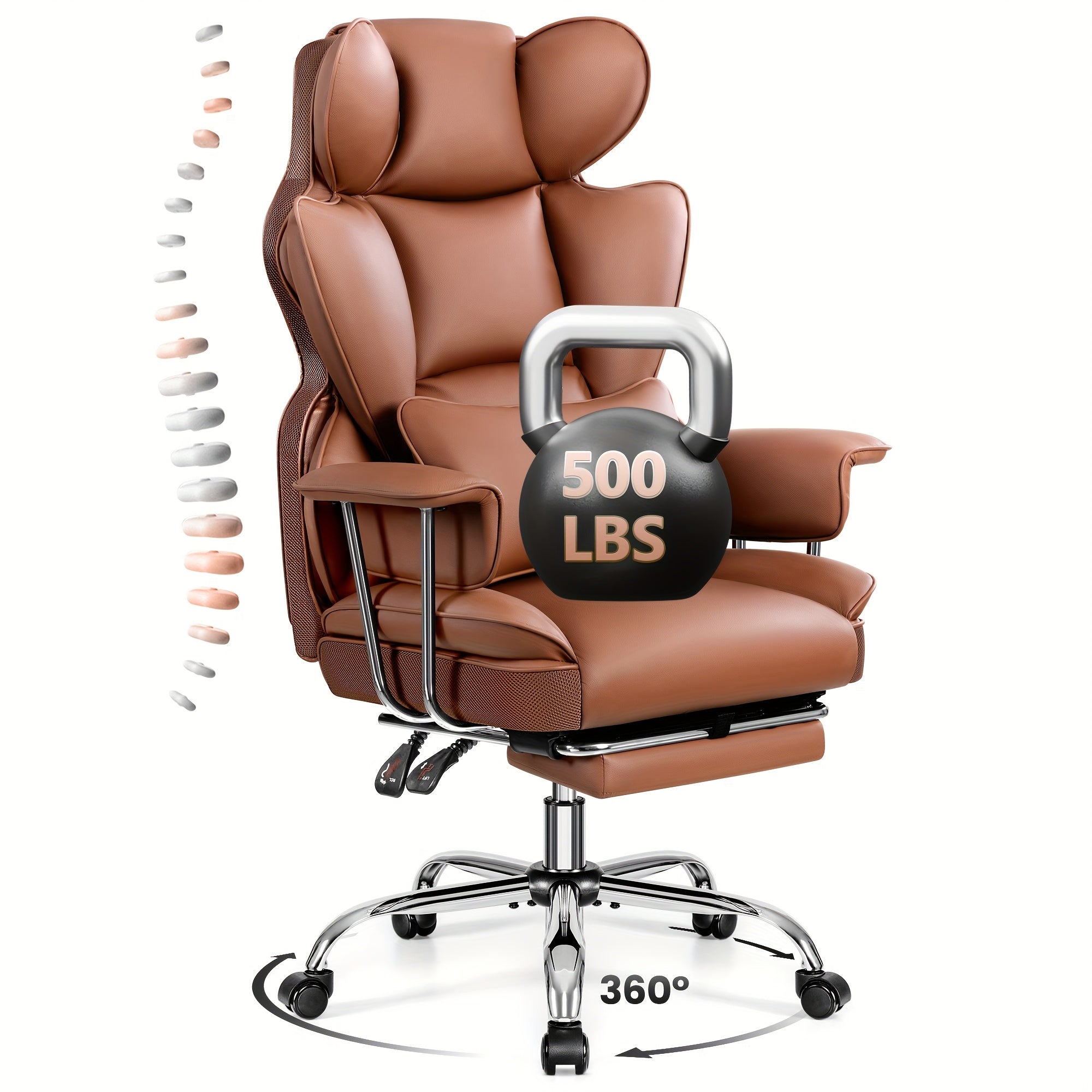 Actflame Premium Ergonomic Office Chair Designed for Larger Individuals - Executive High-Back Leather Featuring Improved Lumbar Support And Built-In Footrest - Ideal for Generous Living Spaces And Work Environments