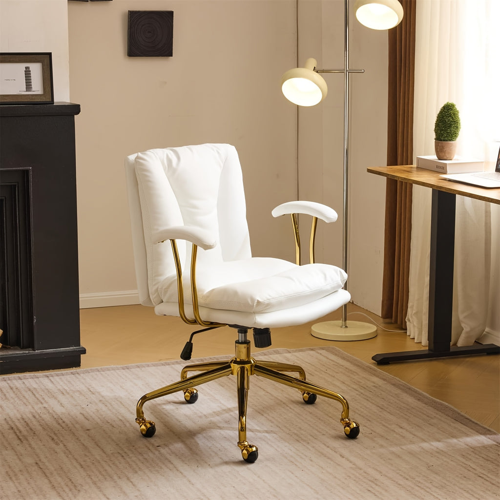 Bonnlo Office Chair with Wheels & Removable Armrests, Comfy Vanity Chair Golden Base, Adjustable Rolling Swivel Computer Chair